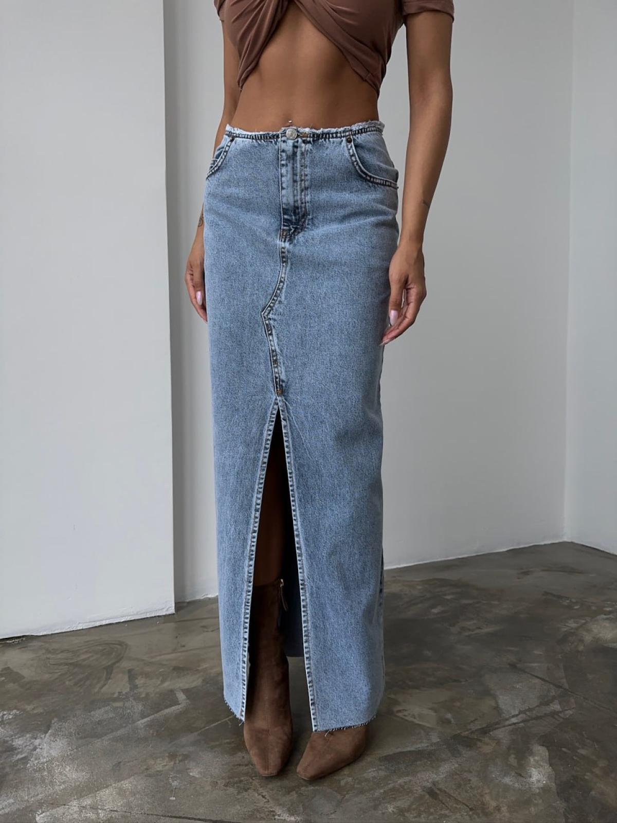 Women maxi denim skirt sweatshirt wholesale Blue color