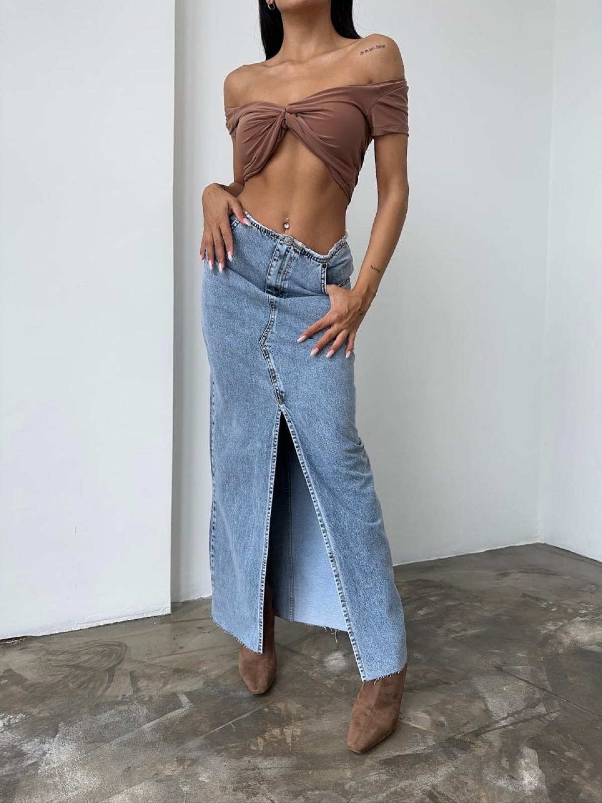Women maxi denim skirt sweatshirt wholesale Blue color