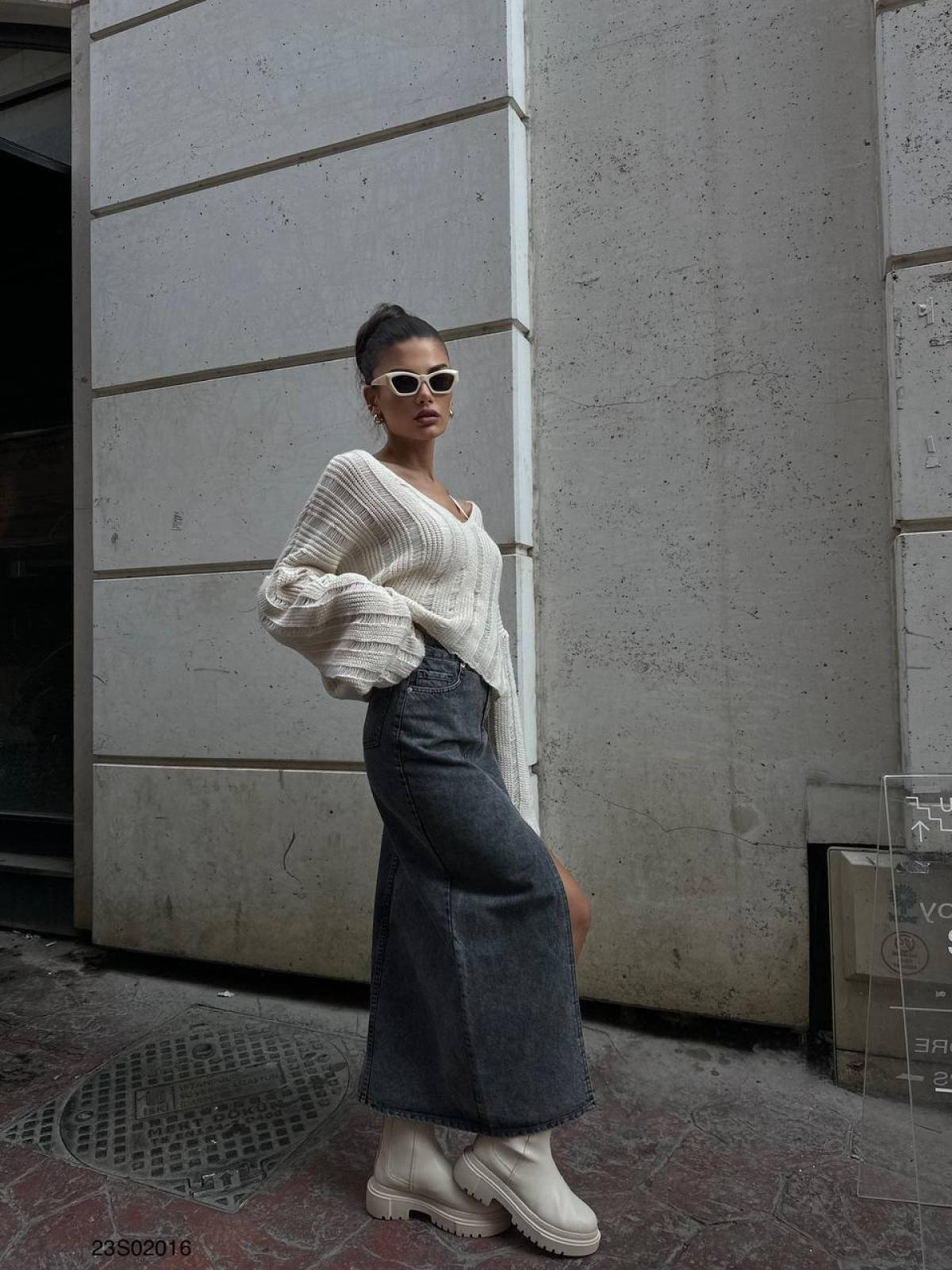 Women maxi denim skirt wholesale Gray color 669072