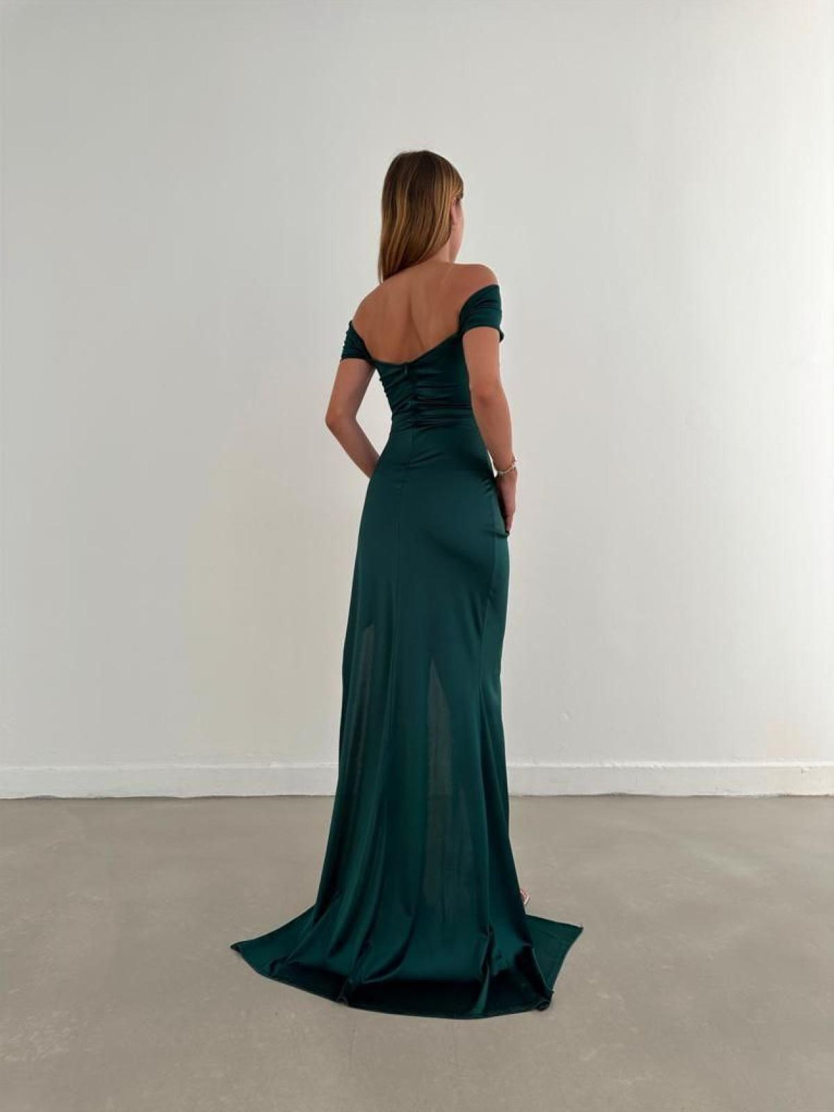 Women off-the-shoulder evening dress wholesale  Green color 668812