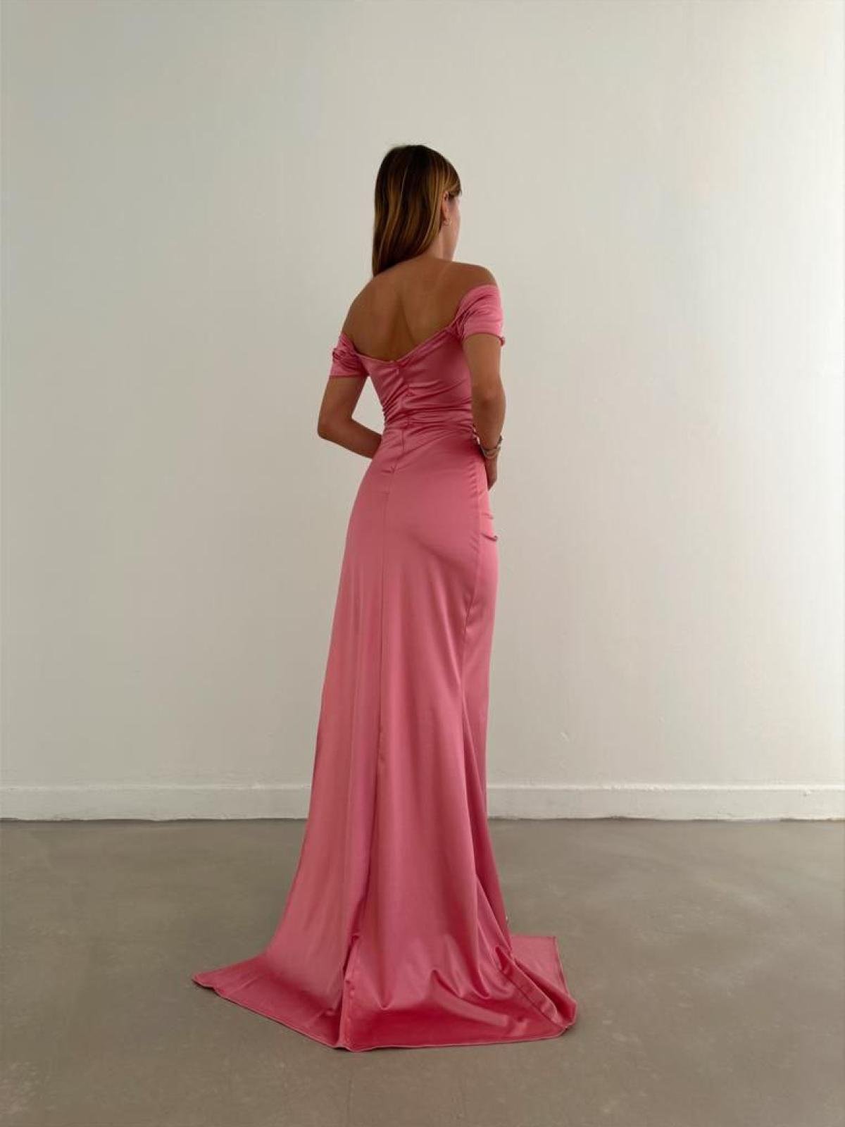 Women off-the-shoulder evening dress wholesale  French Pink color 668809