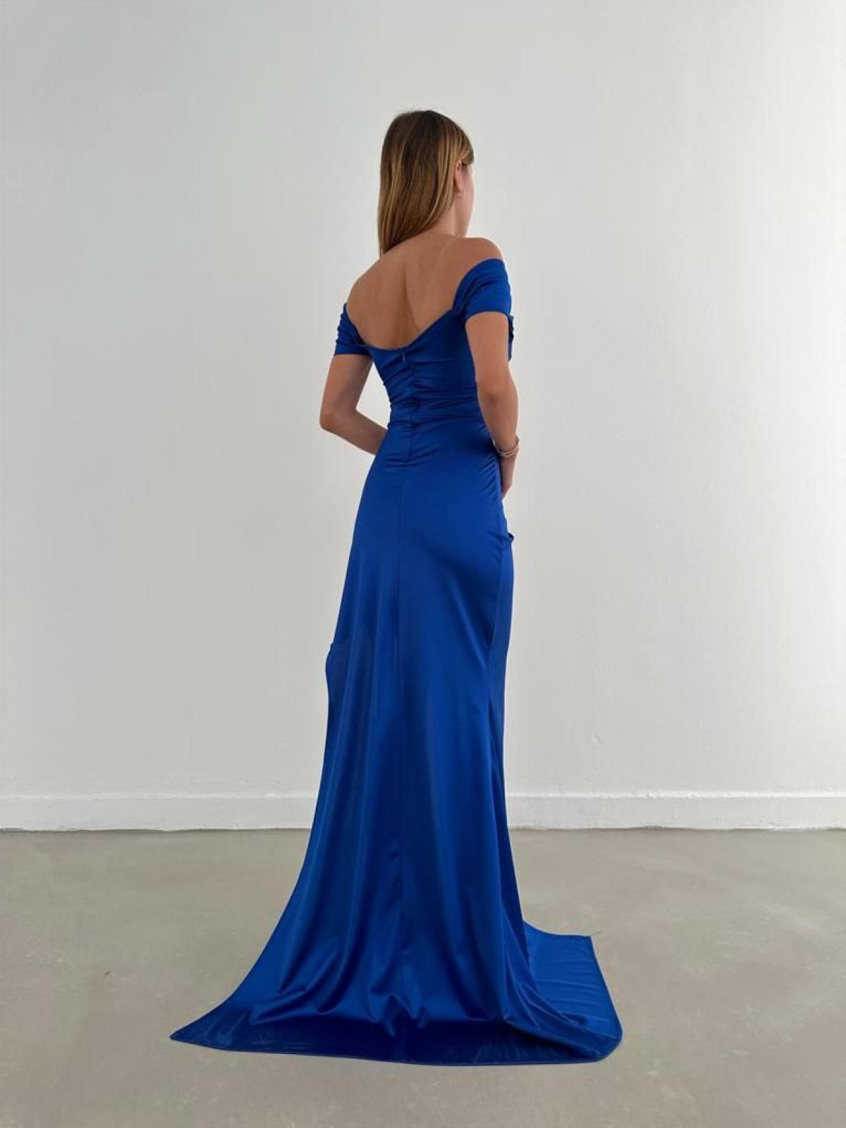 Women off-the-shoulder evening dress wholesale  Blue color 668808