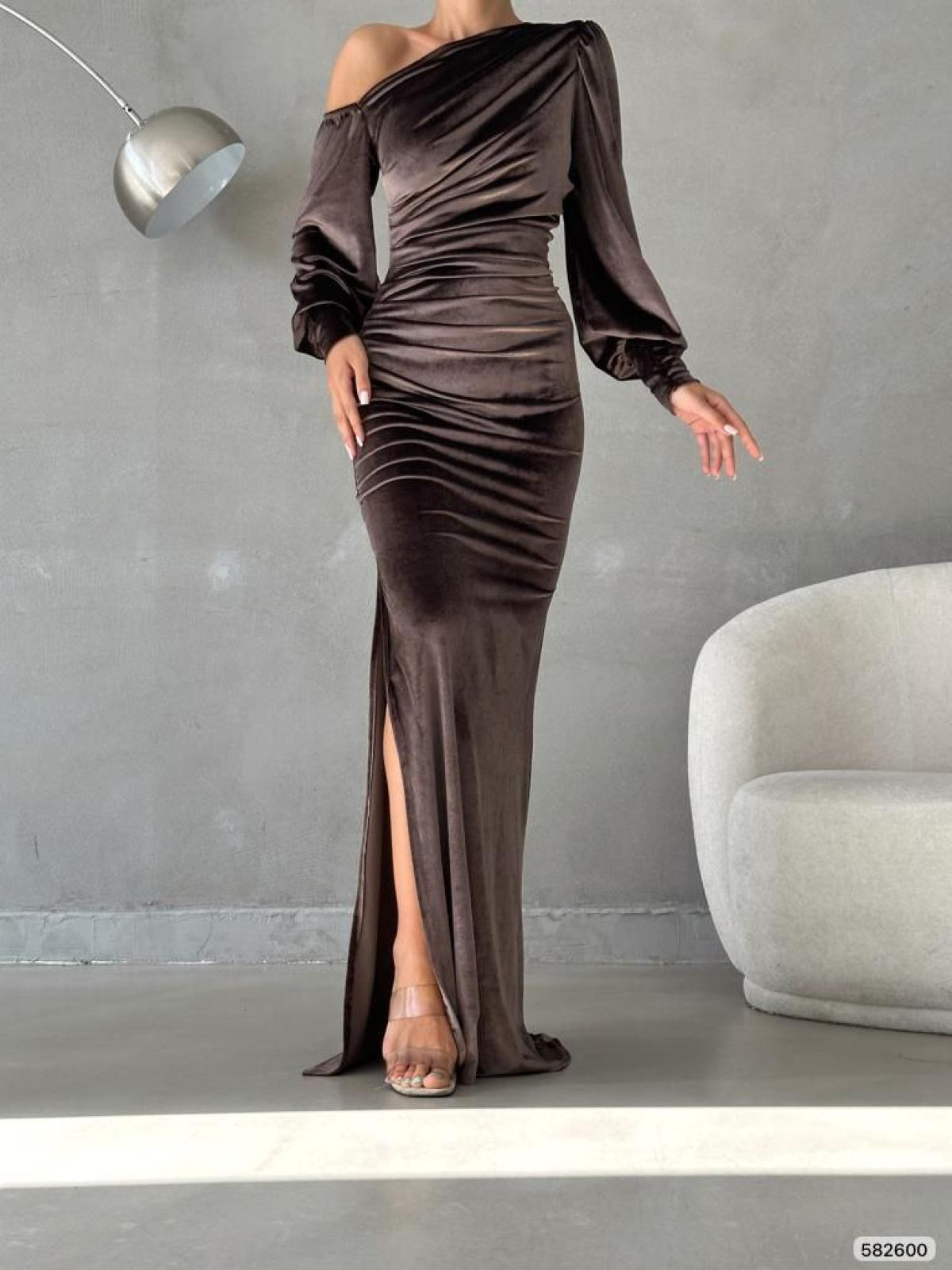 Women one-open-shoulder evening dress wholesale Mink color 668806
