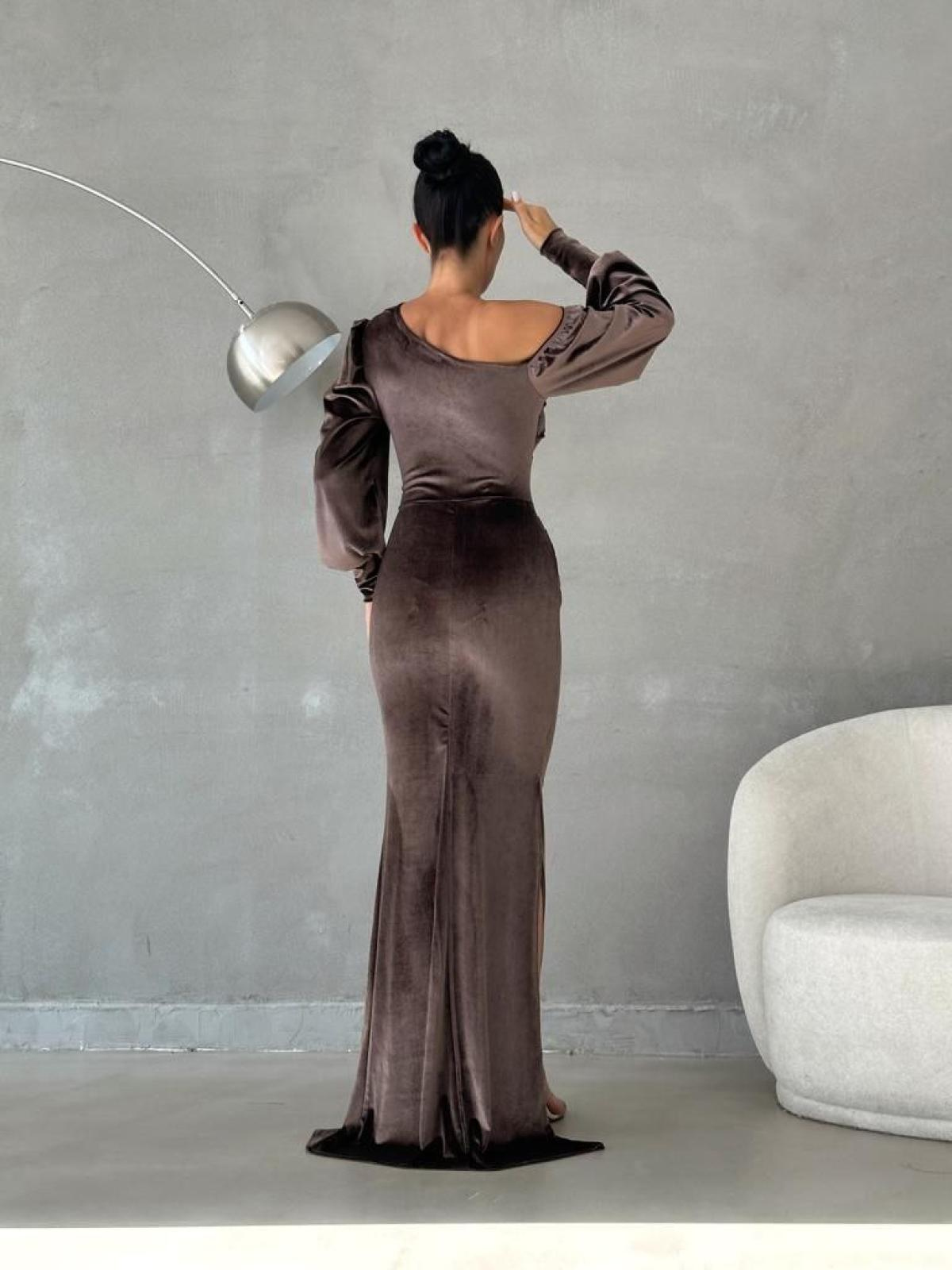 Women one-open-shoulder evening dress wholesale Mink color 668806