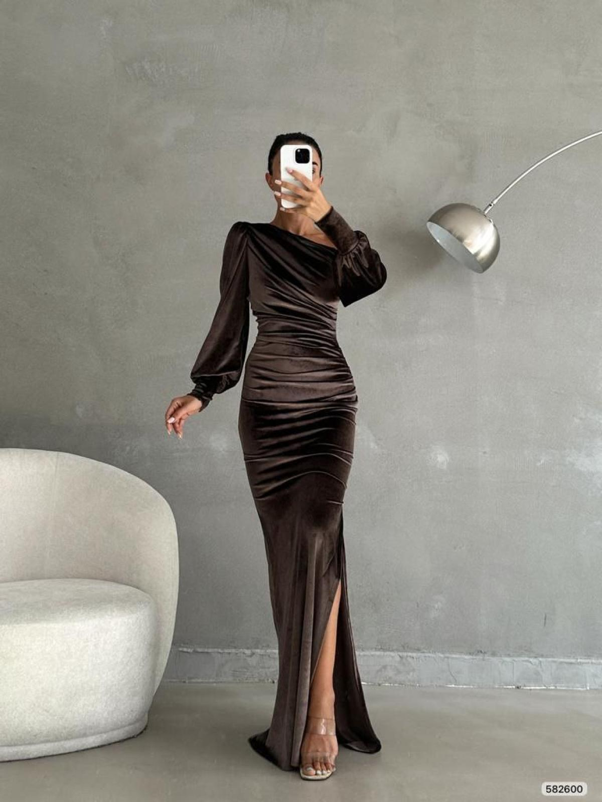 Women one-open-shoulder evening dress wholesale Mink color 668806
