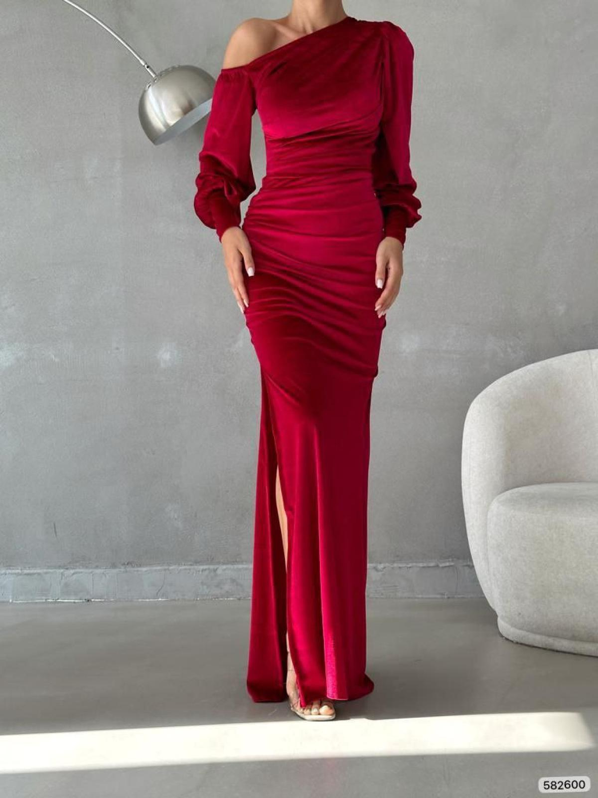 Women one-open-shoulder evening dress wholesale Red color 668804