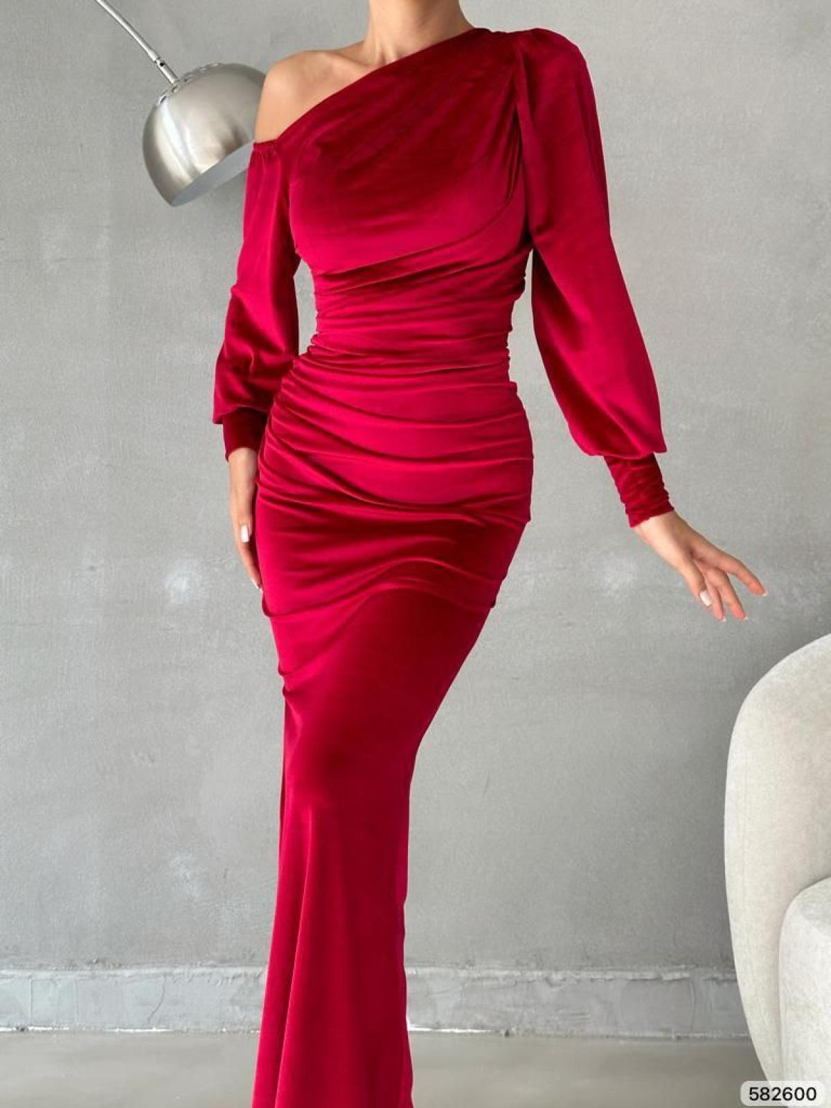 Women one-open-shoulder evening dress wholesale Red color 668804