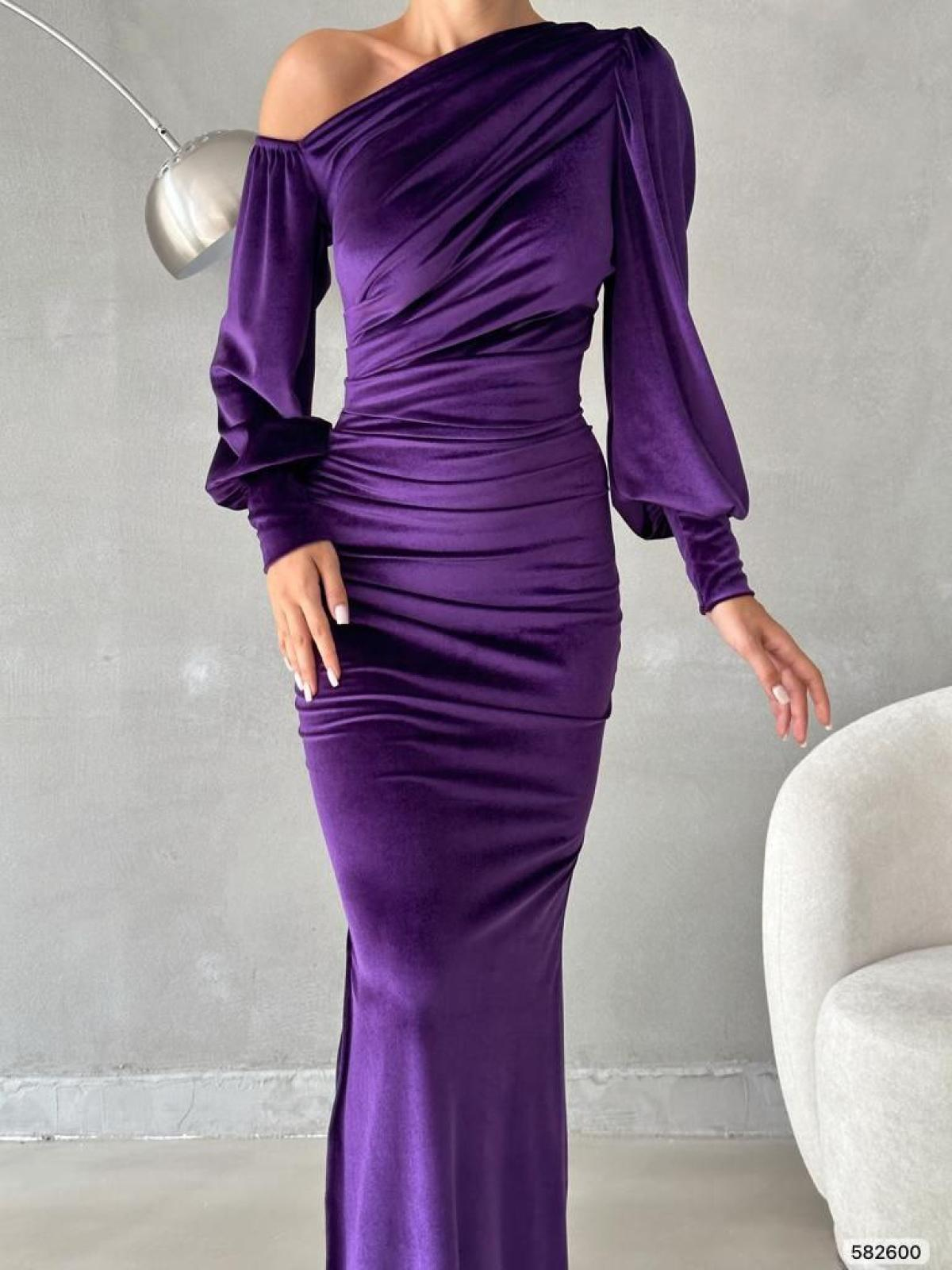Women one-open-shoulder evening dress wholesale Purple color 668802