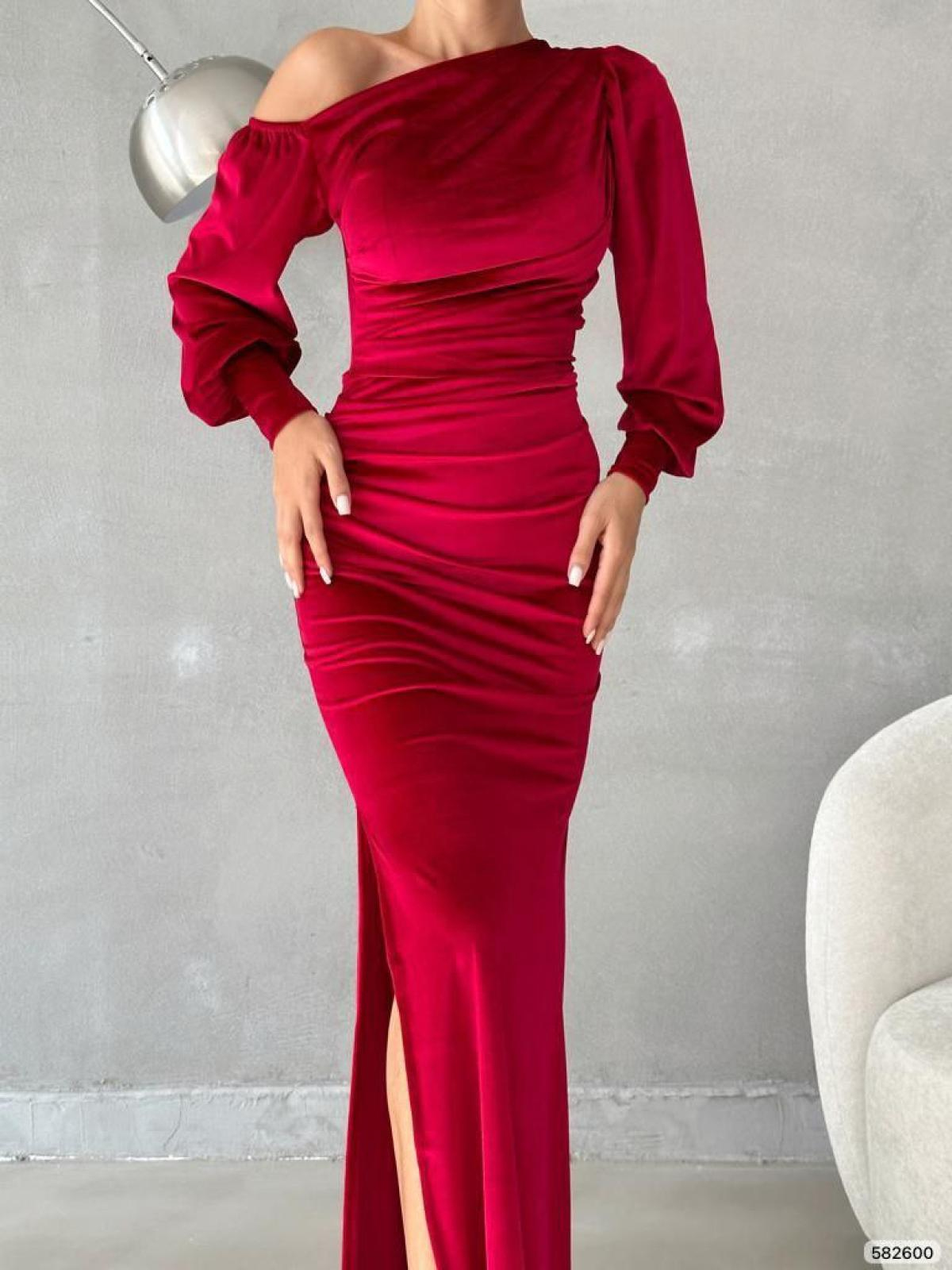 Women one-open-shoulder evening dress wholesale Red color 668804