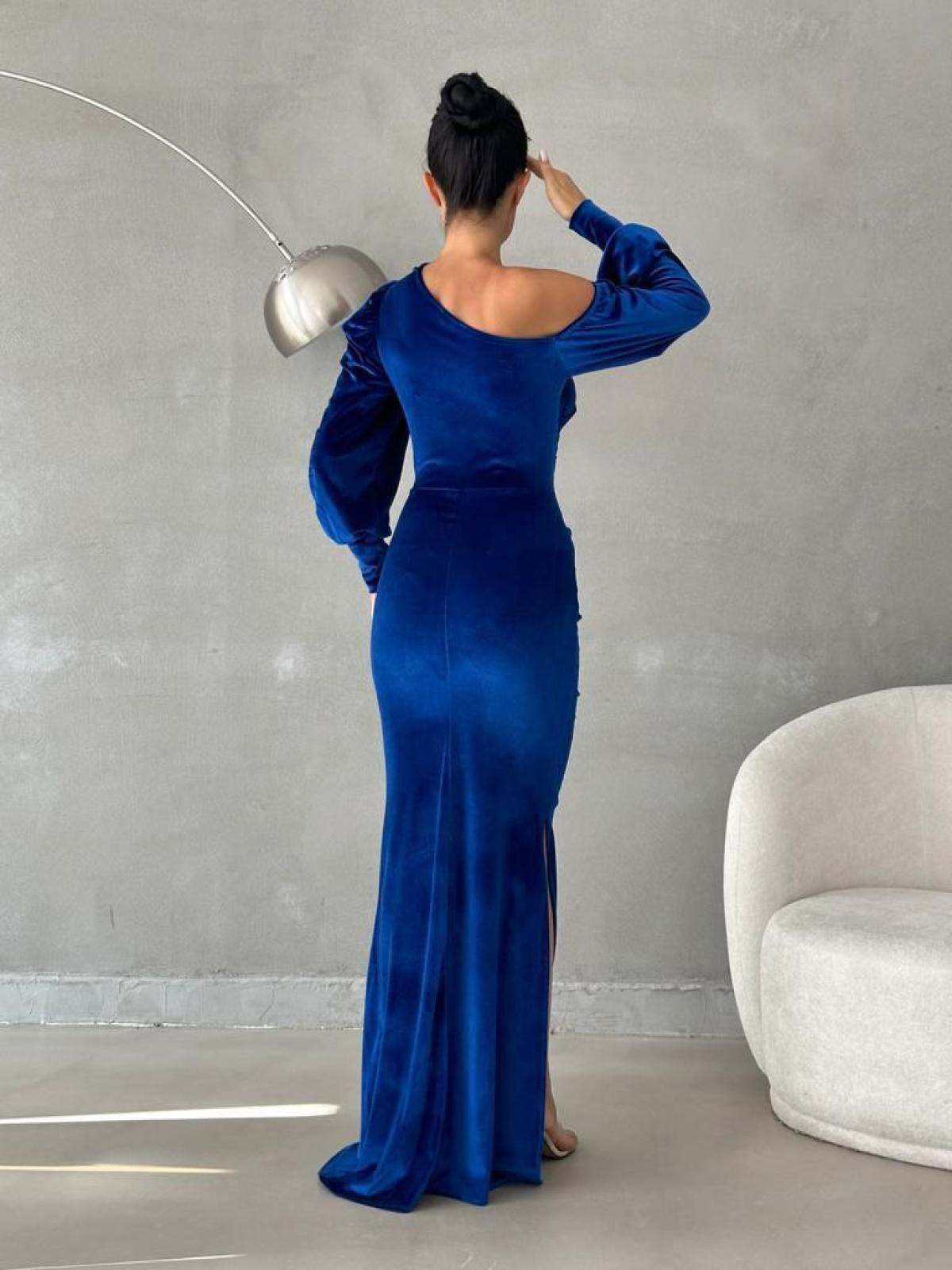 Women one-open-shoulder evening dress wholesale Blue color 668803