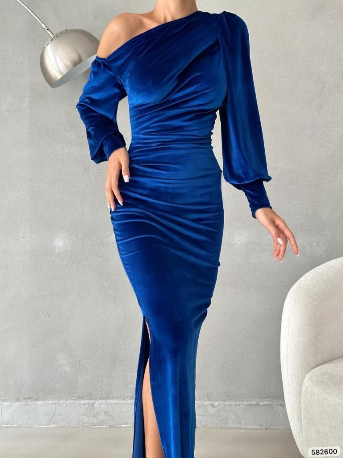 Women one-open-shoulder evening dress wholesale Blue color 668803