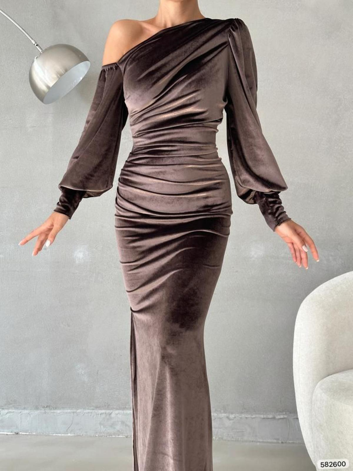 Women one-open-shoulder evening dress wholesale Mink color 668806