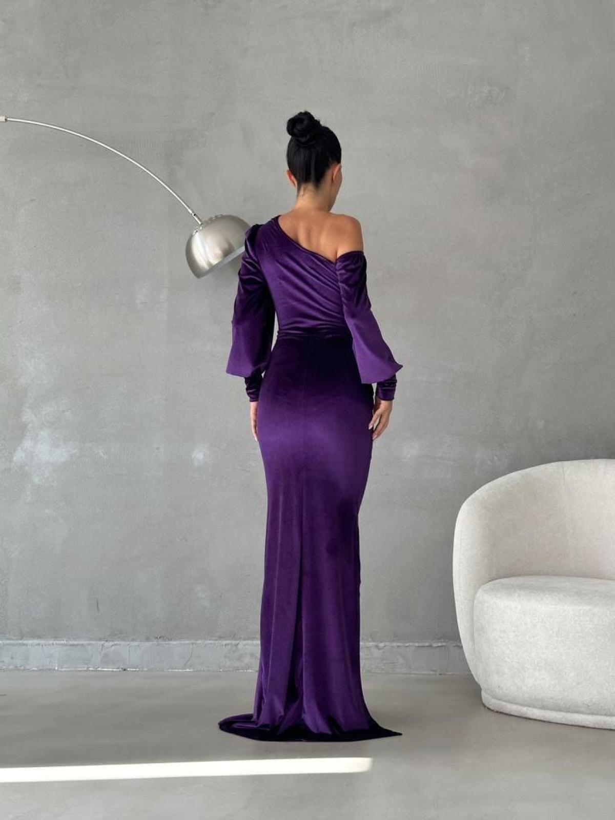 Women one-open-shoulder evening dress wholesale Purple color 668802