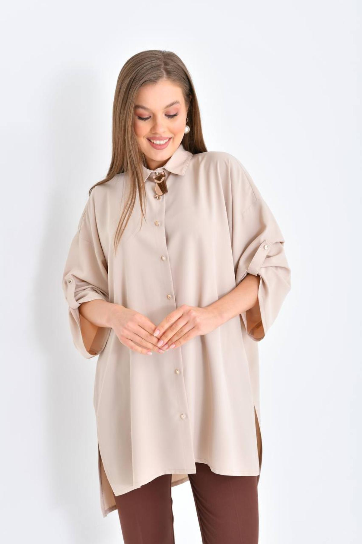 Women oversize shirt tunic wholesale Beige color 697325