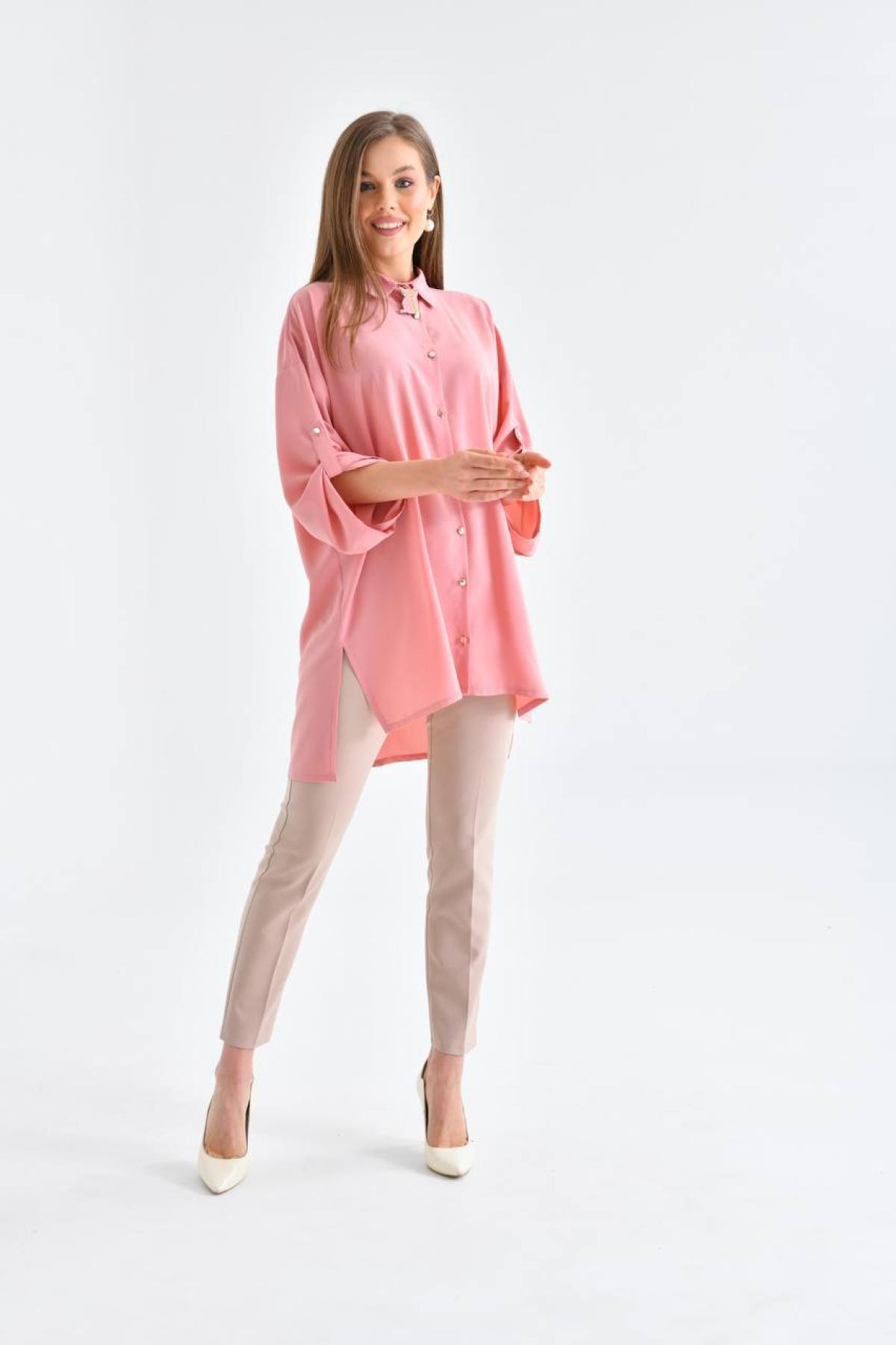 Women oversize shirt tunic wholesale Blush color 697326