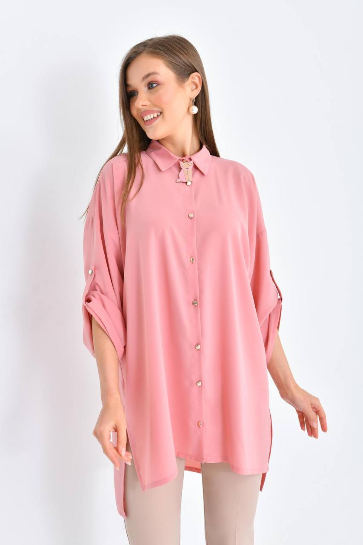 Women oversize shirt tunic wholesale Blush color 697326