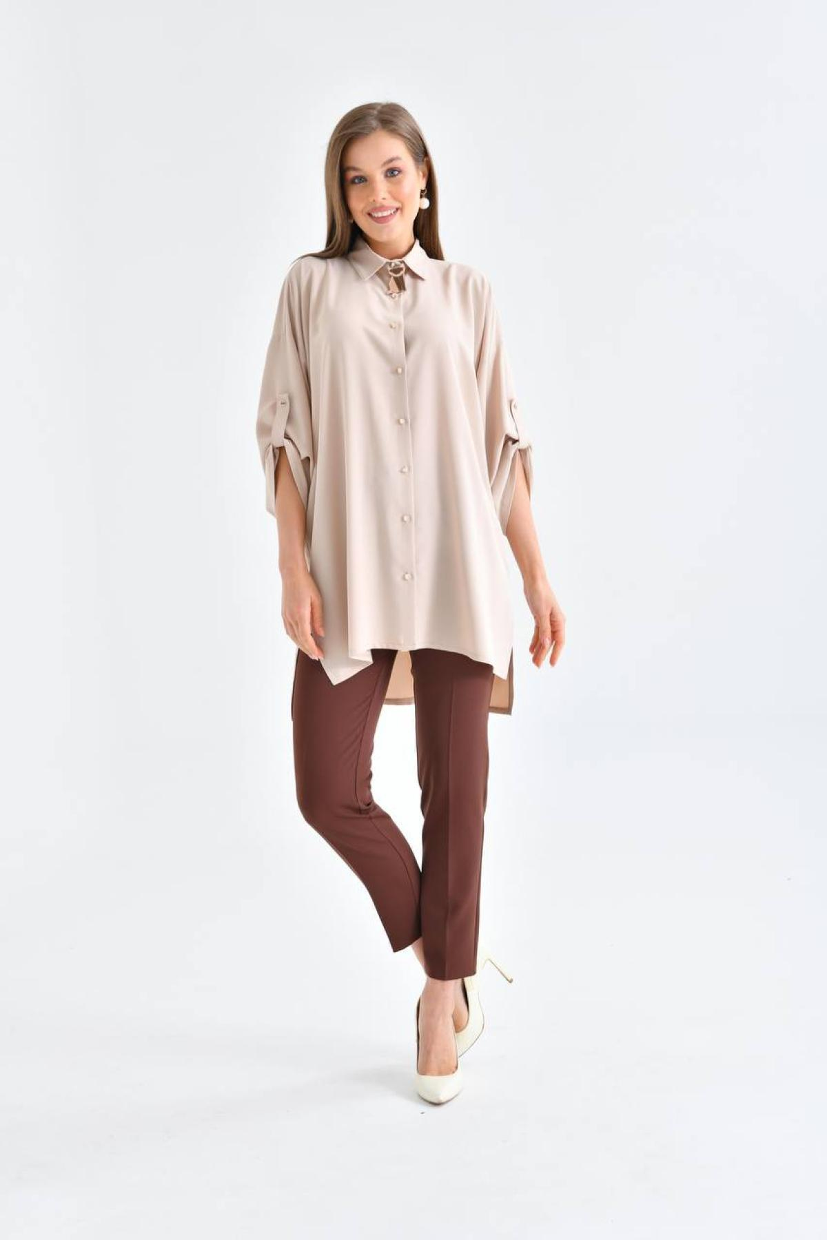 Women oversize shirt tunic wholesale Beige color 697325