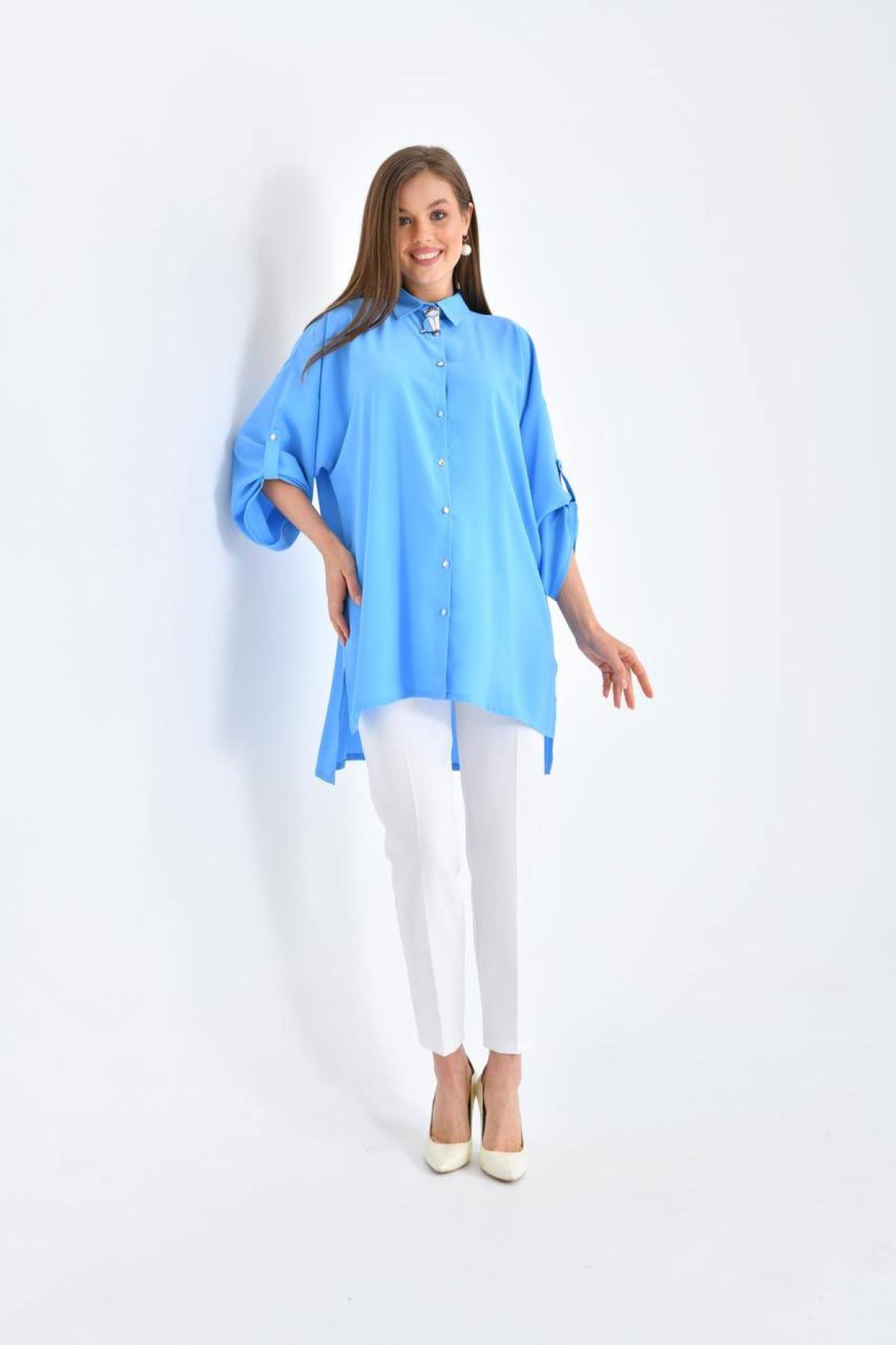 Women oversize shirt tunic wholesale Turquoise color 697327