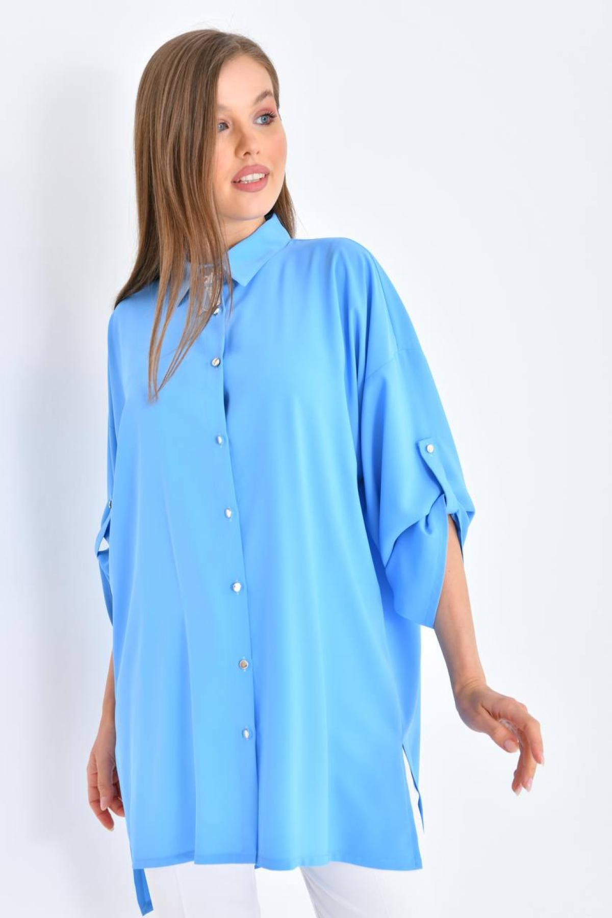 Women oversize shirt tunic wholesale Turquoise color 697327