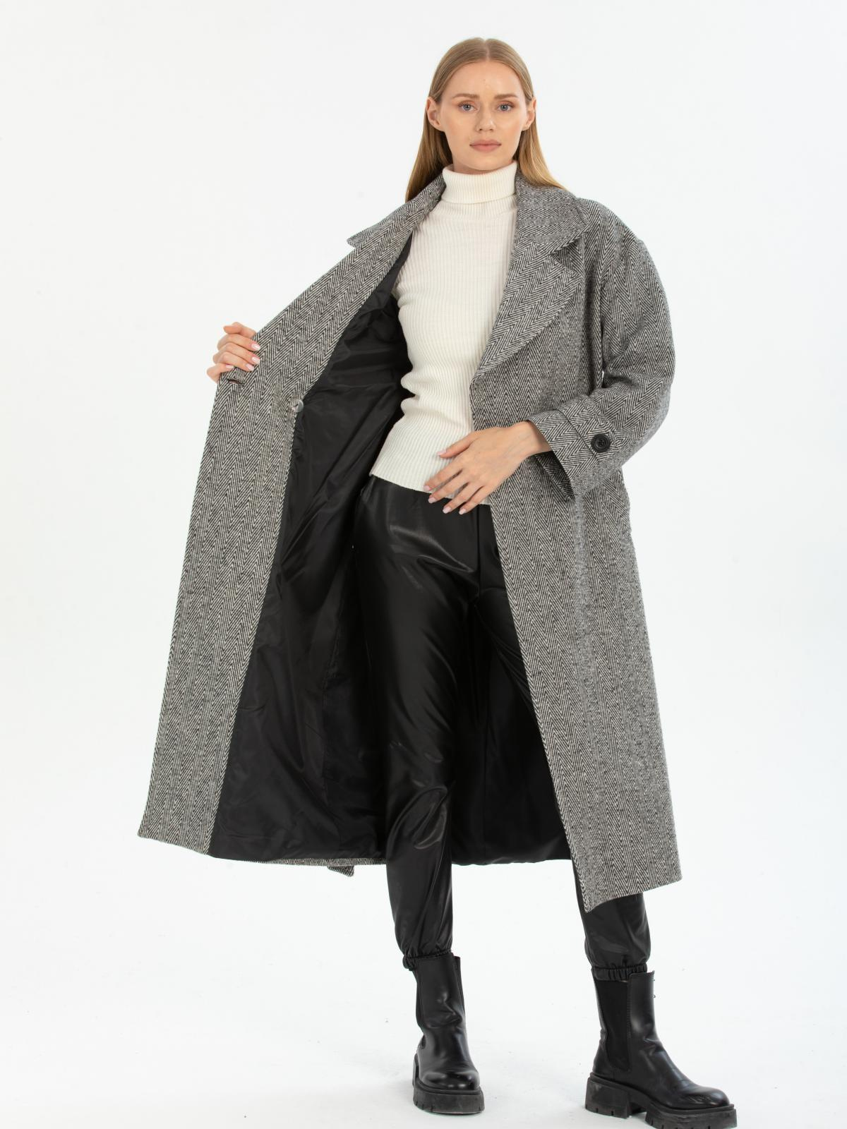 Women patterned coat with belt wholesale Gray color 669544