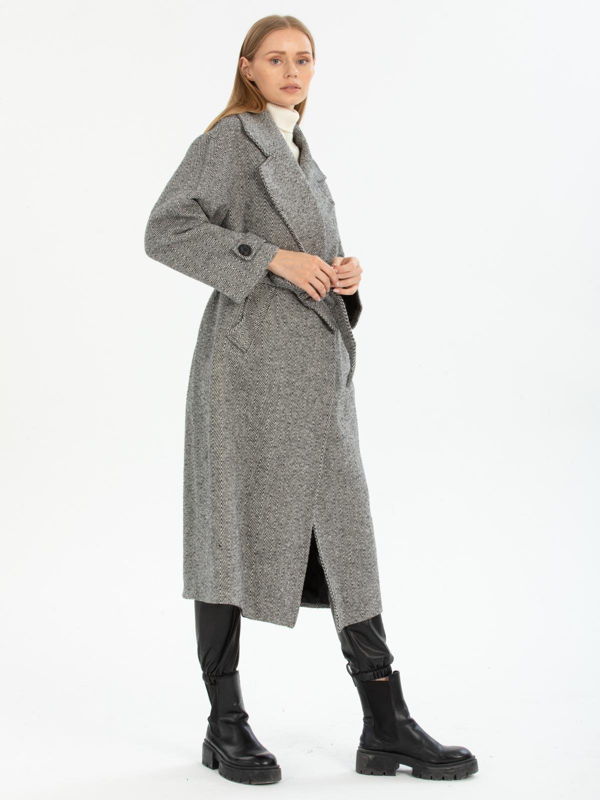 Women patterned coat with belt wholesale Gray color 669544