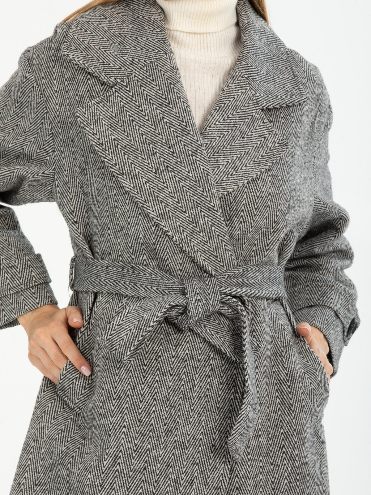 Women patterned coat with belt wholesale Gray color 669544