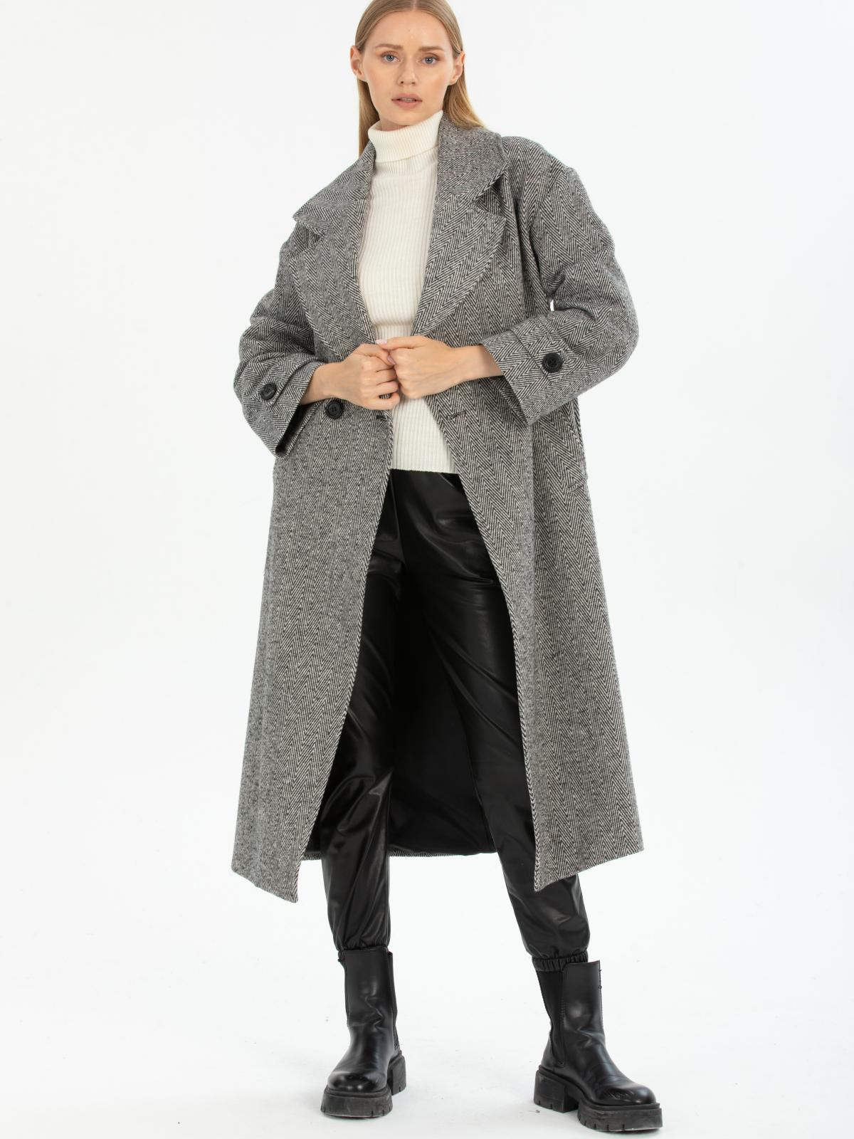 Women patterned coat with belt wholesale Gray color 669544