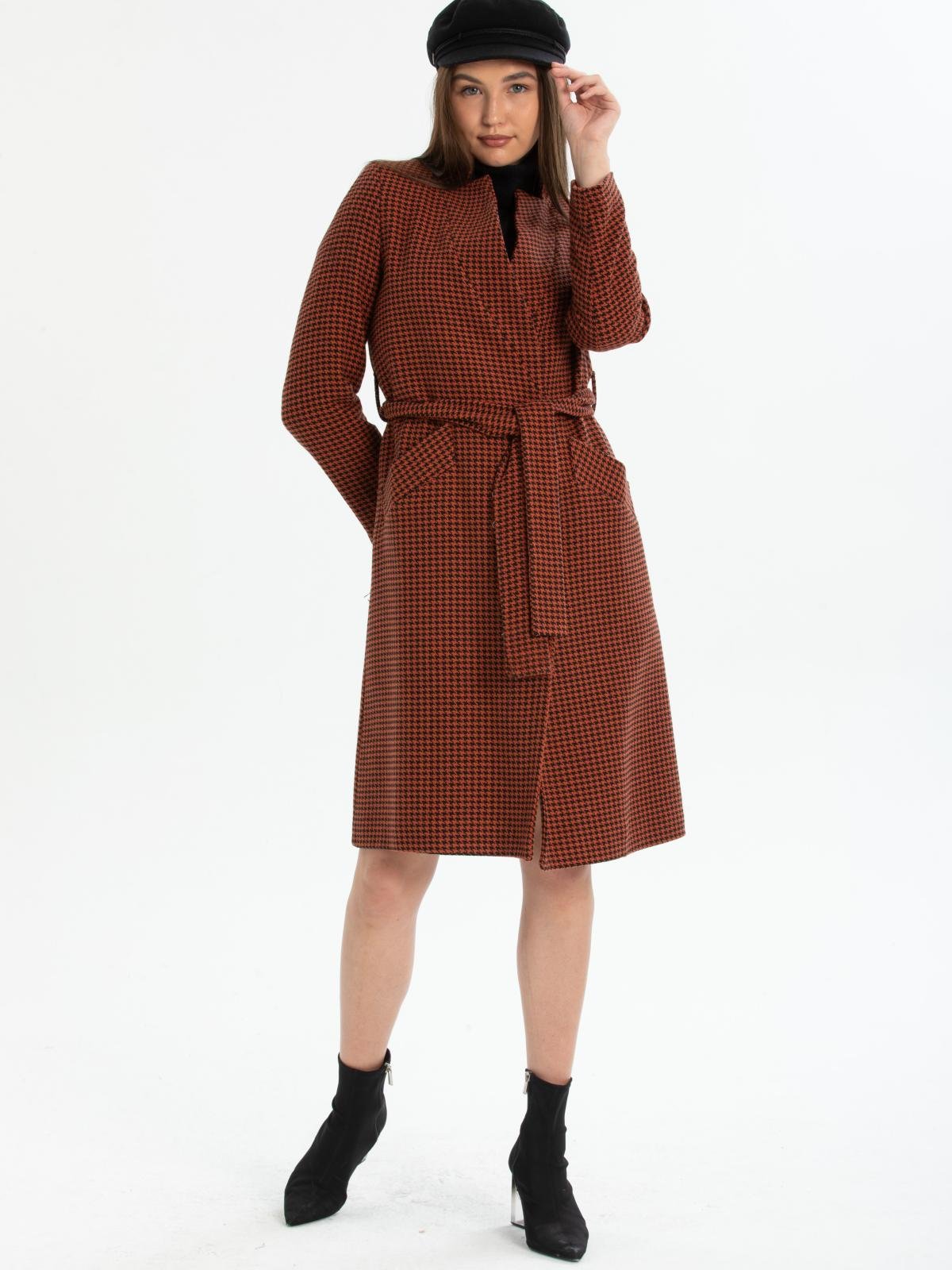 Women patterned coat with belt wholesale Carmine Red color 670474