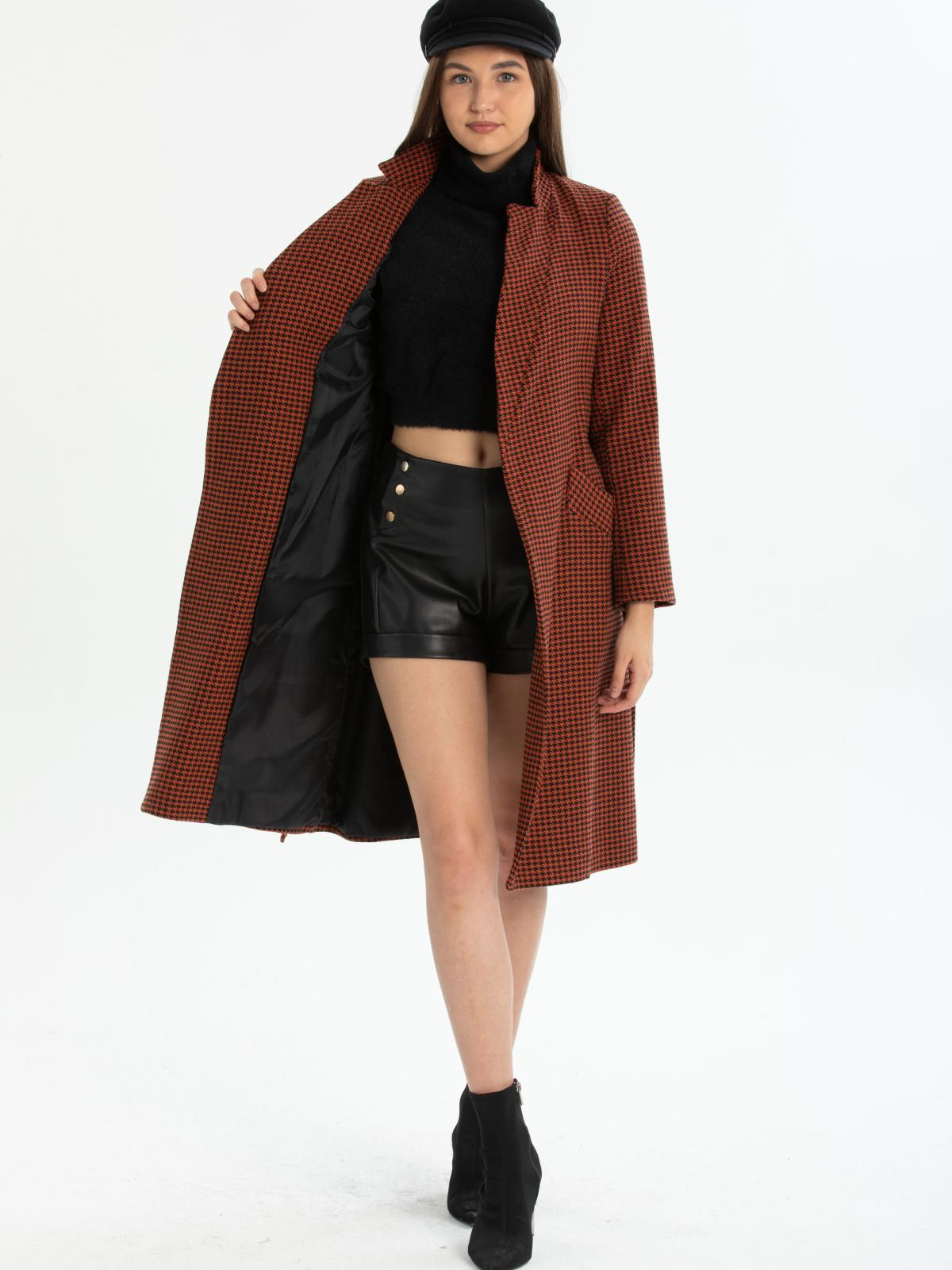 Women patterned coat with belt wholesale Carmine Red color 670474