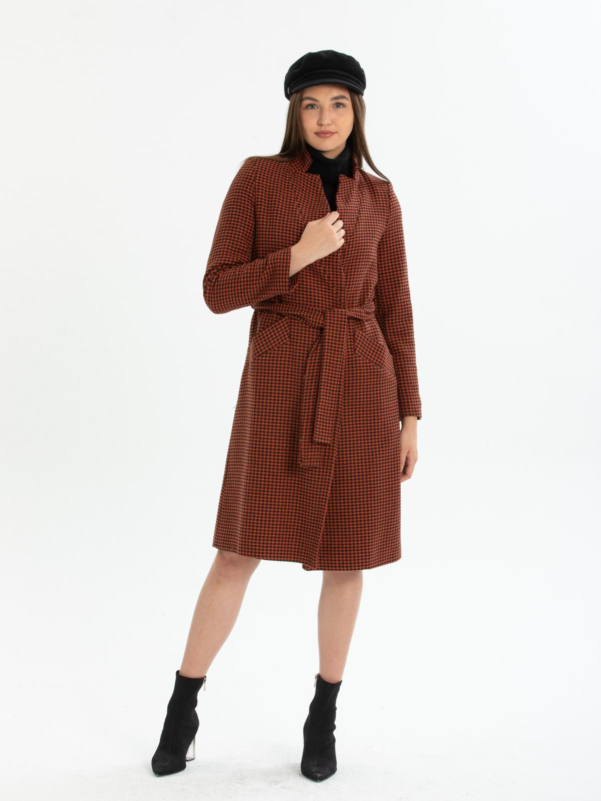 Women patterned coat with belt wholesale Carmine Red color 670474