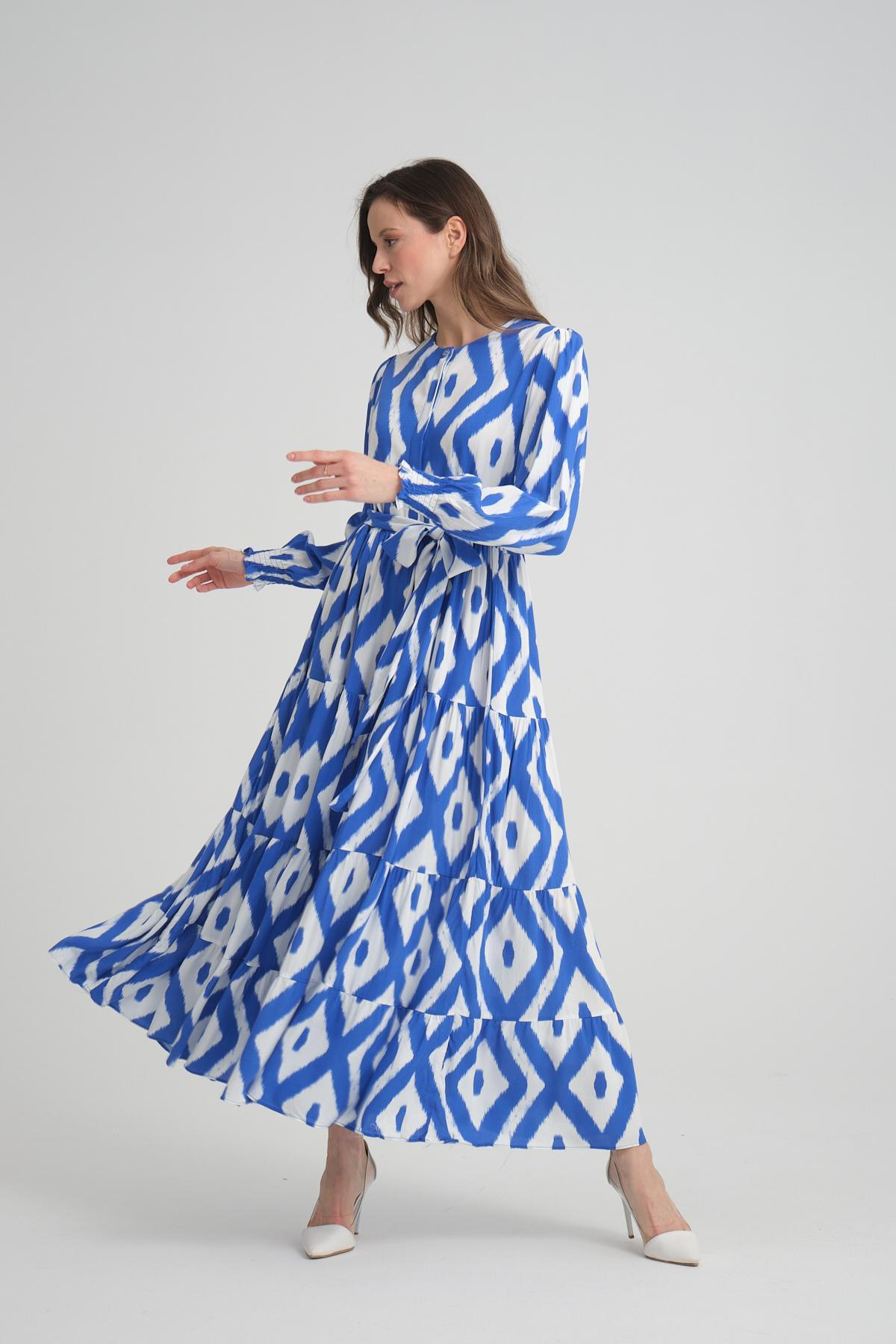 Women patterned maxi dress wholesale Blue color 693914