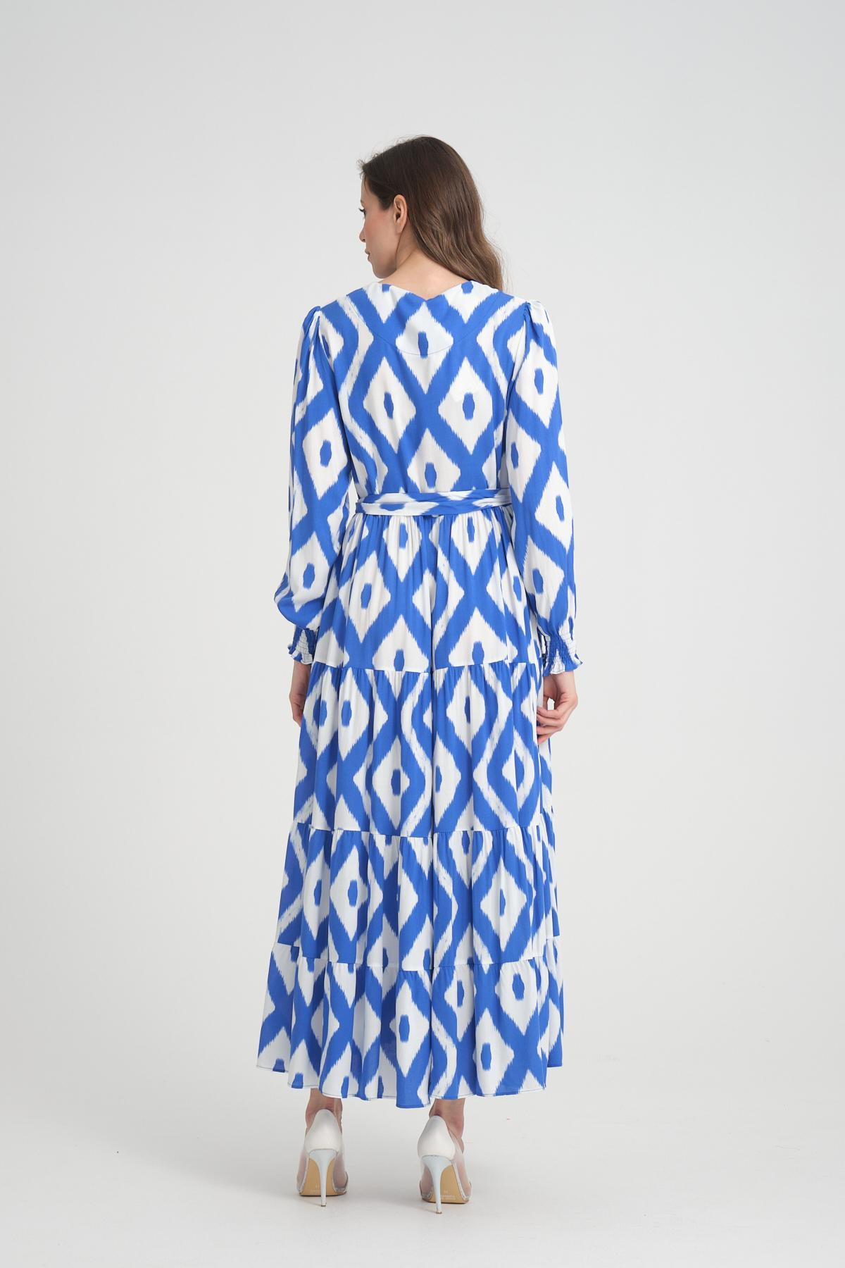 Women patterned maxi dress wholesale Blue color 693914