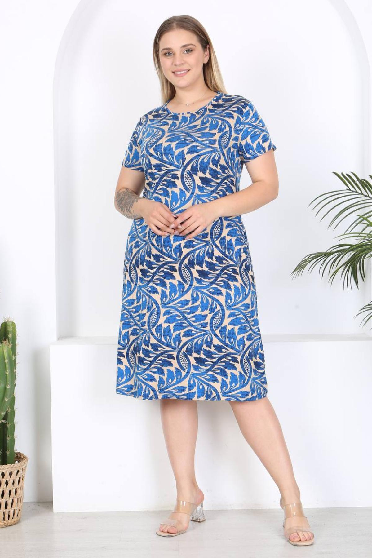 Women patterned midi dress Plus size wholesale Blue color 697244
