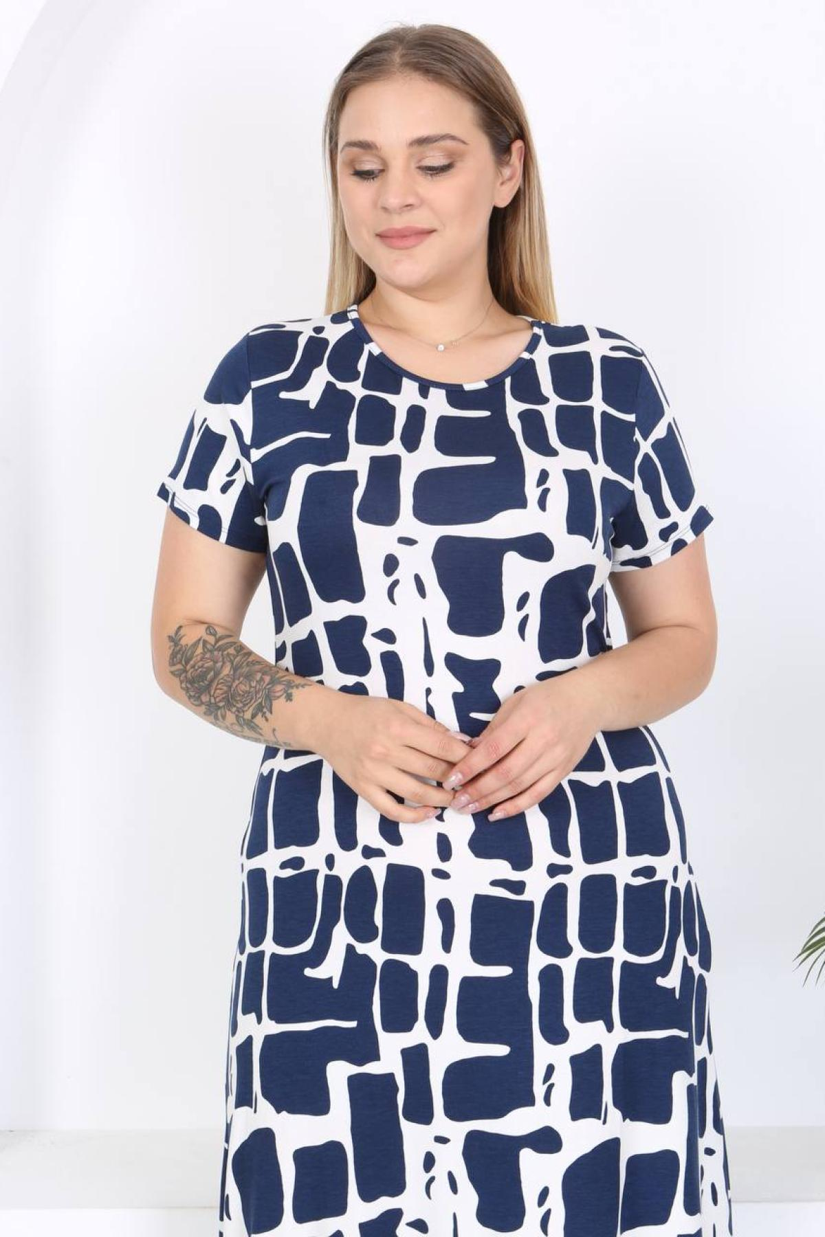 Women patterned midi dress Plus size wholesale Navy color 697241