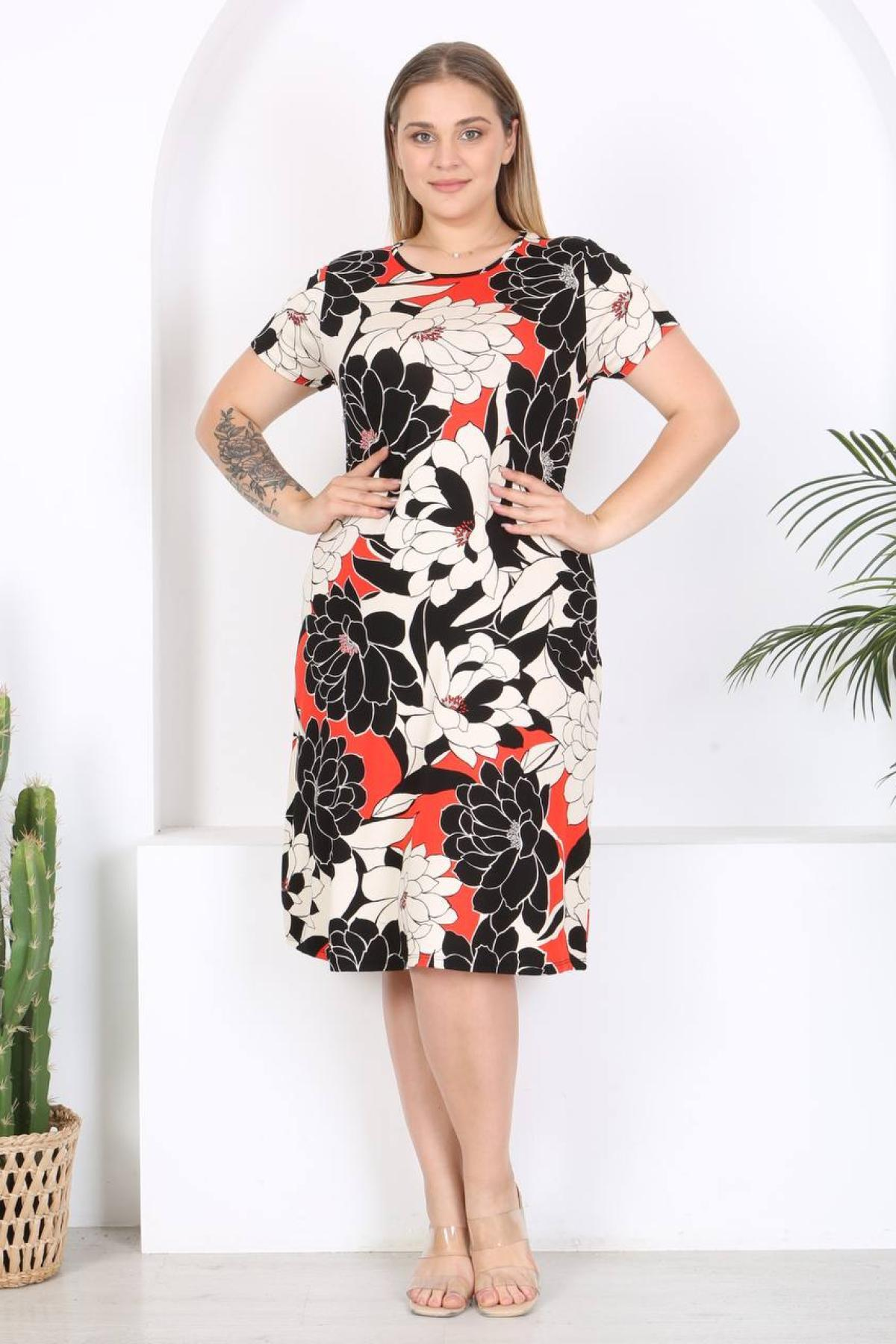 Women patterned midi dress Plus size wholesale Black-White color 697242