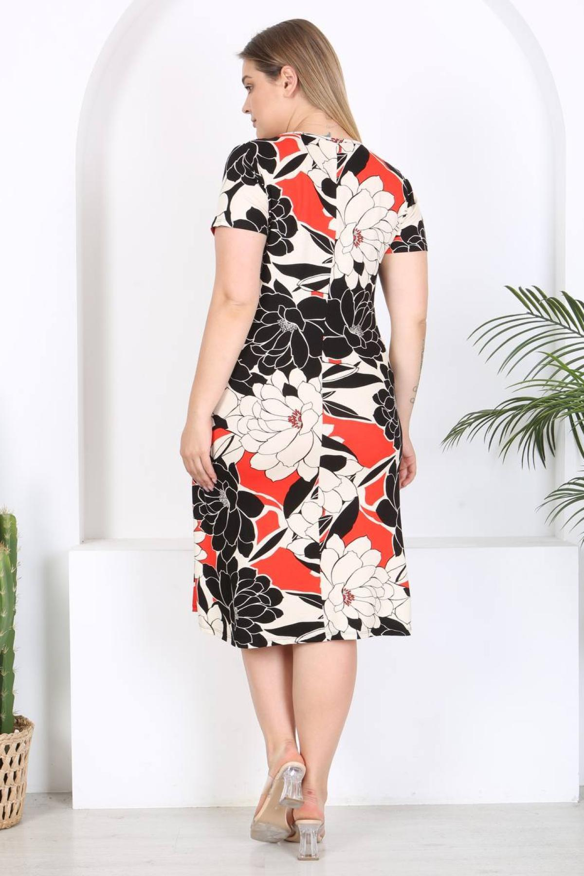 Women patterned midi dress Plus size wholesale Black-White color 697242