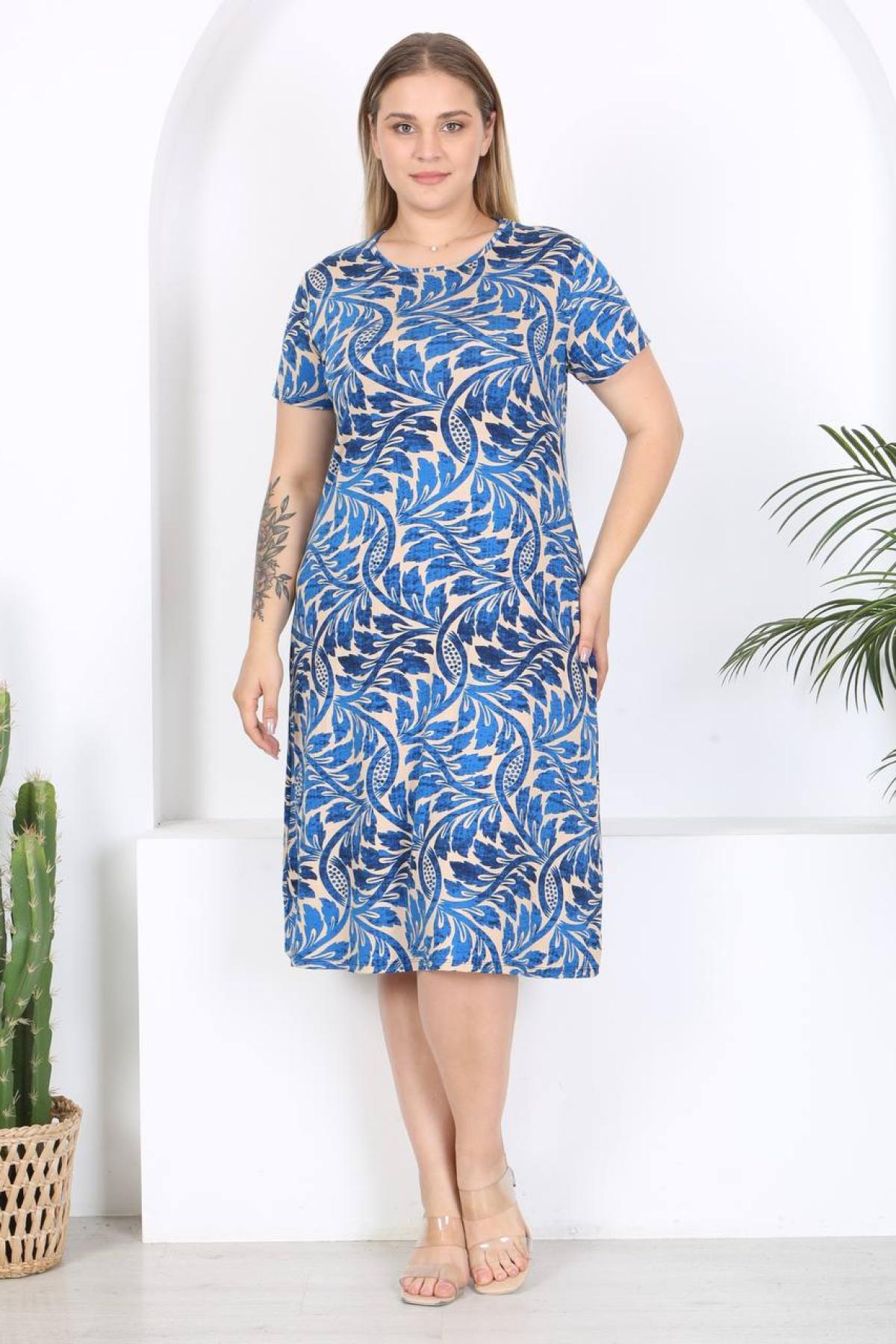 Women patterned midi dress Plus size wholesale Blue color 697244