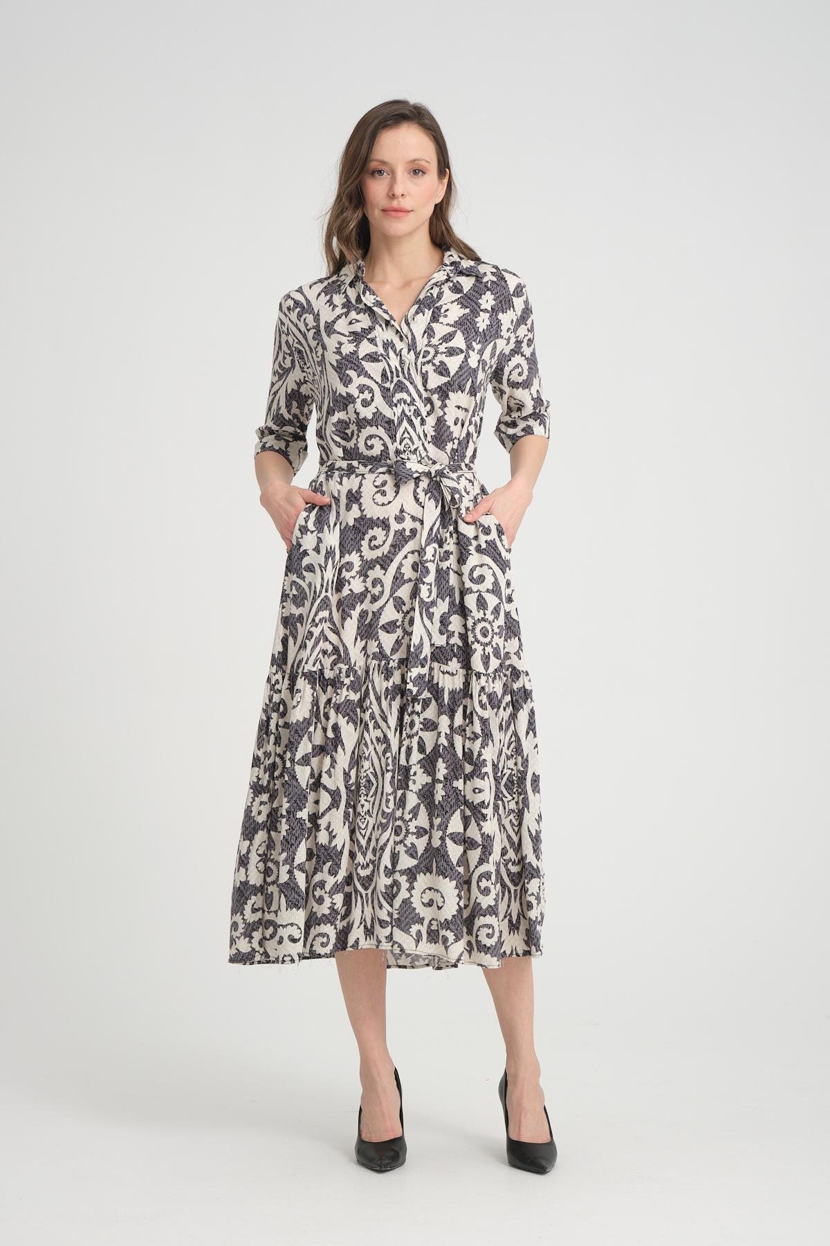 Women patterned midi dress wholesale Black color 693915