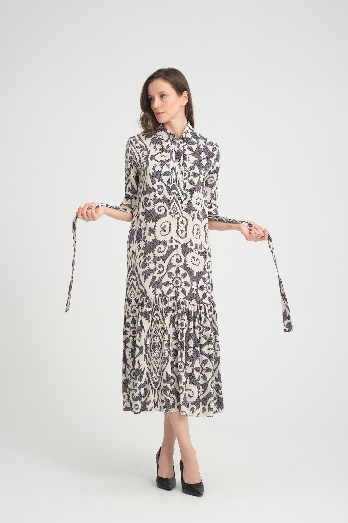 Women patterned midi dress wholesale Black color 693915