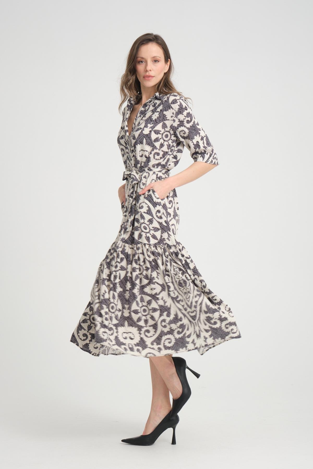 Women patterned midi dress wholesale Black color 693915