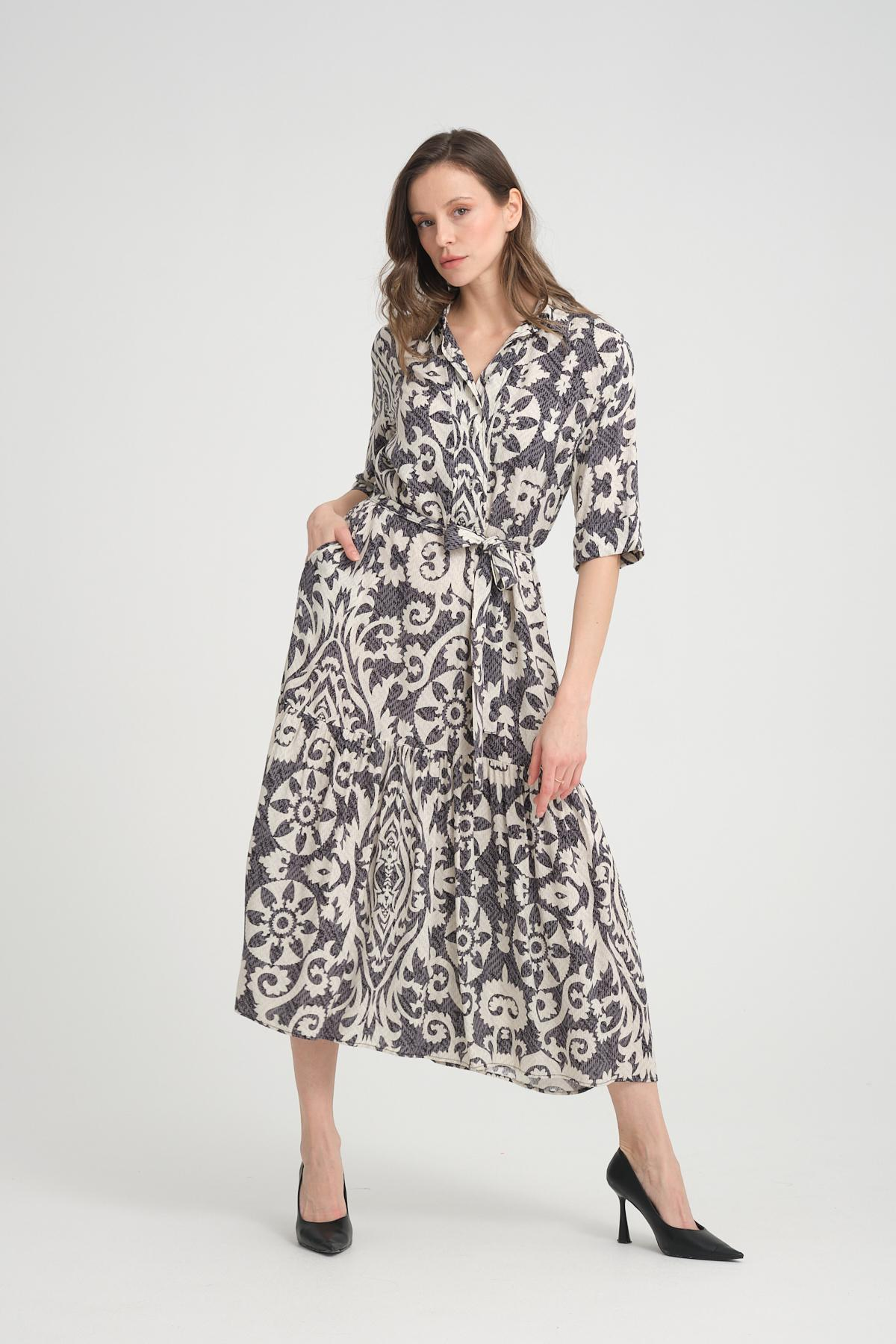 Women patterned midi dress wholesale Black color 693915