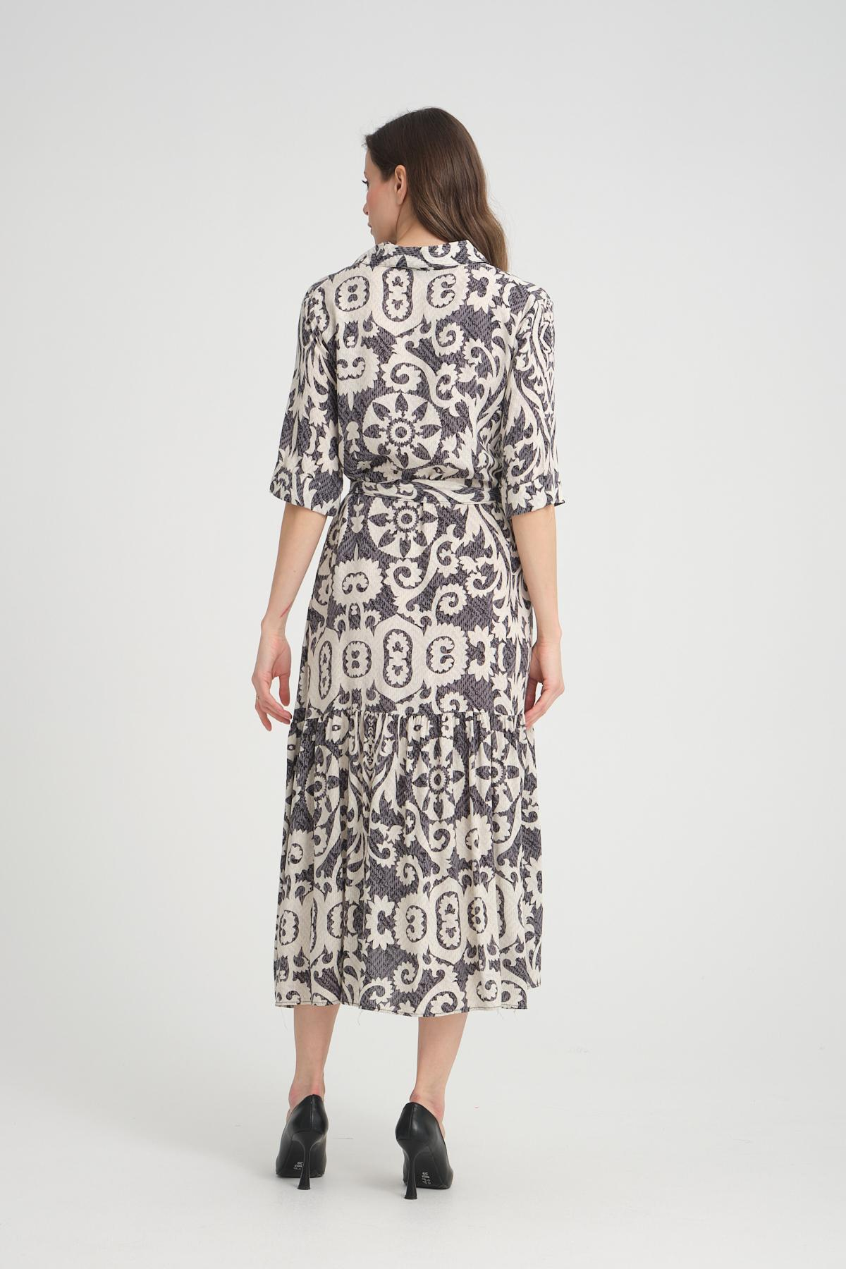 Women patterned midi dress wholesale Black color 693915