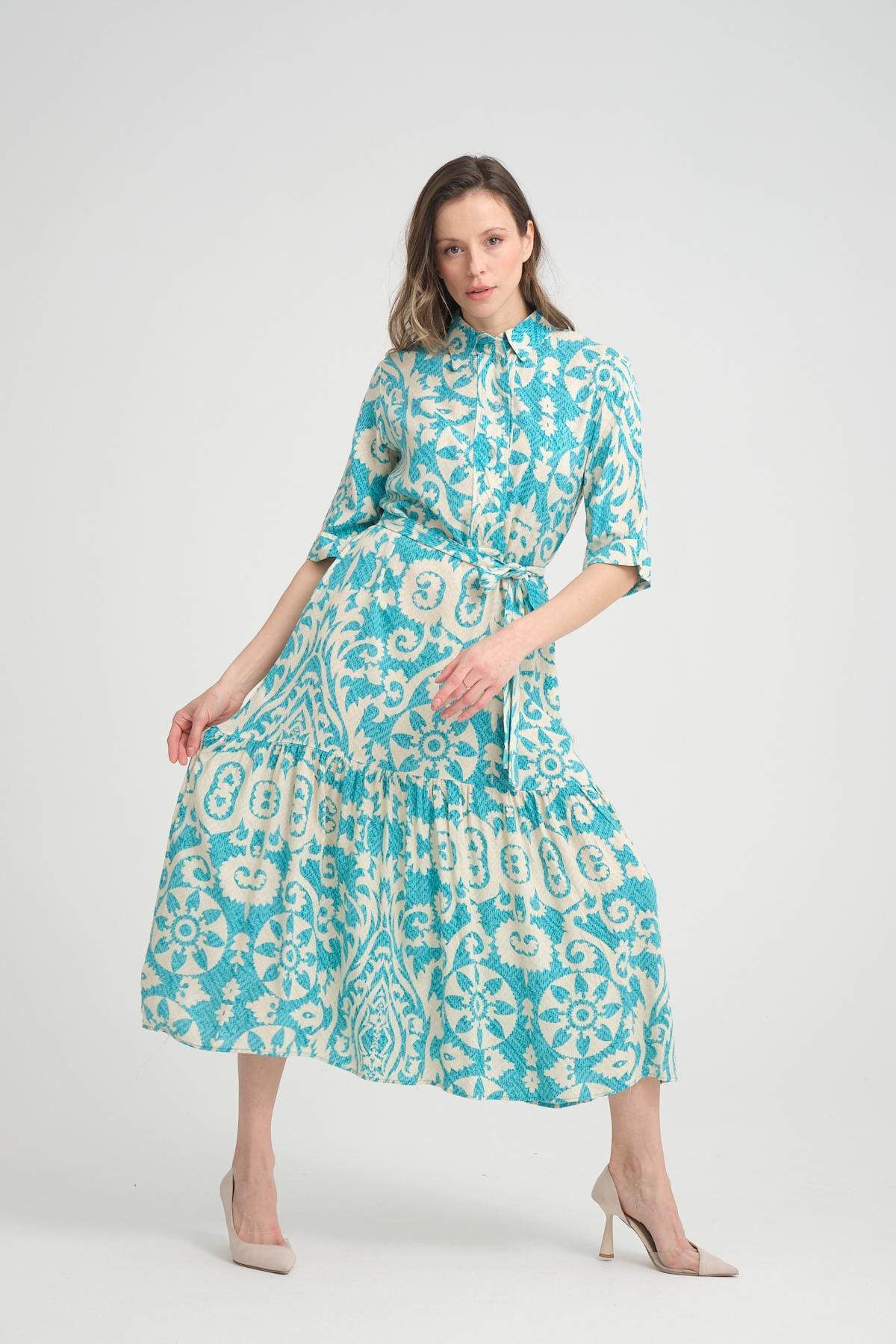 Women patterned midi dress wholesale Green color 693916