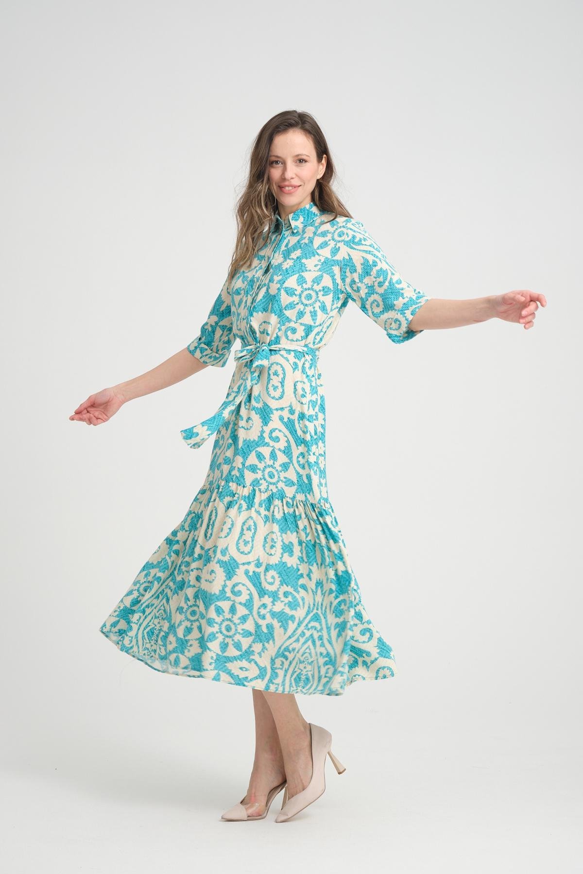 Women patterned midi dress wholesale Green color 693916
