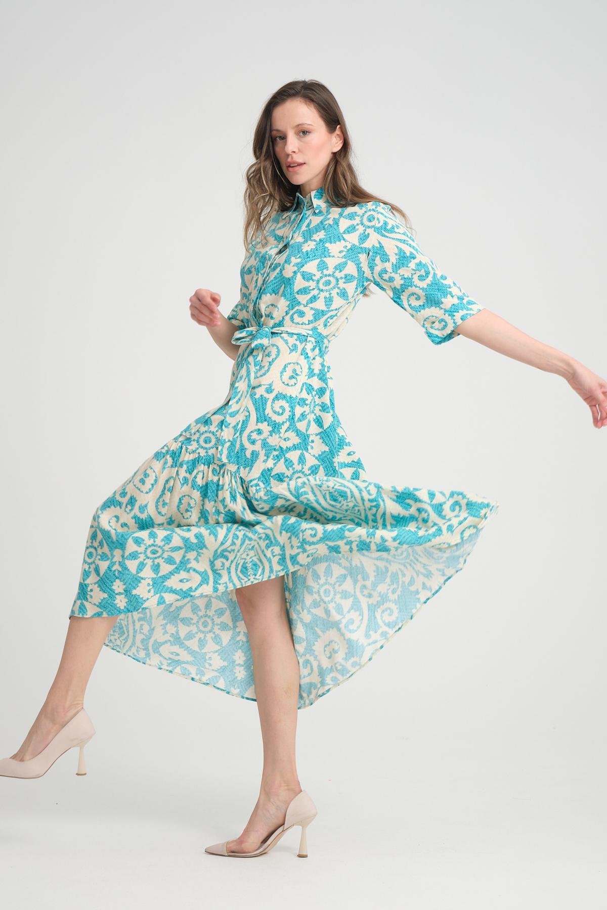 Women patterned midi dress wholesale Green color 693916