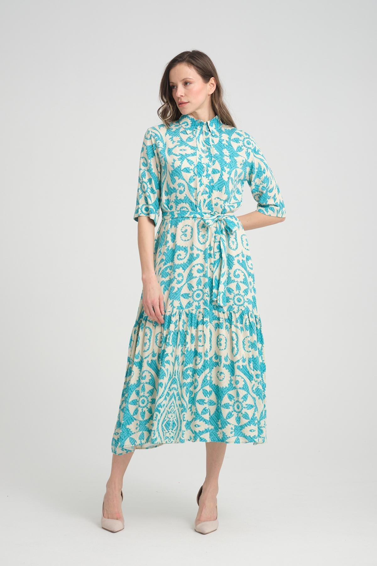Women patterned midi dress wholesale Green color 693916