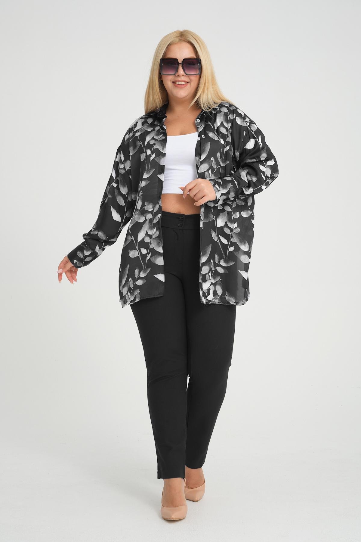 Women patterned shirt Plus size wholesale Black color 698884