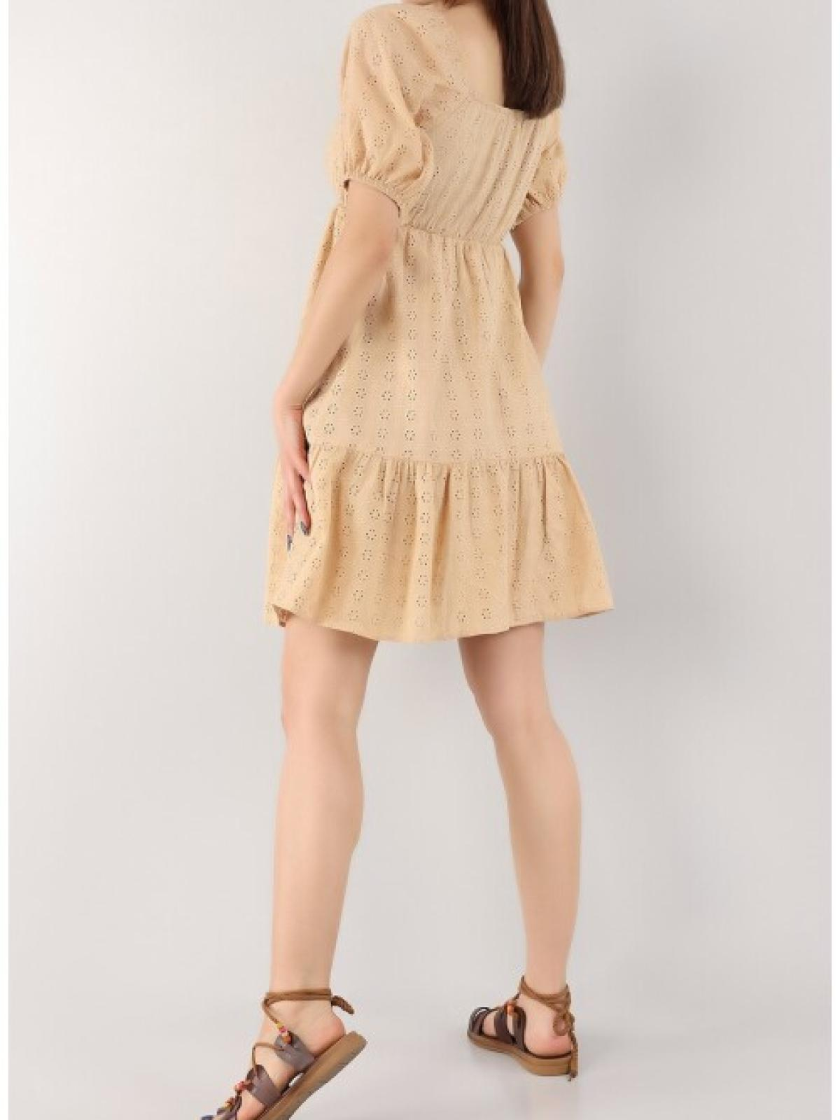 Women peasant-sleeve mini dress wholesale Beige color 670143