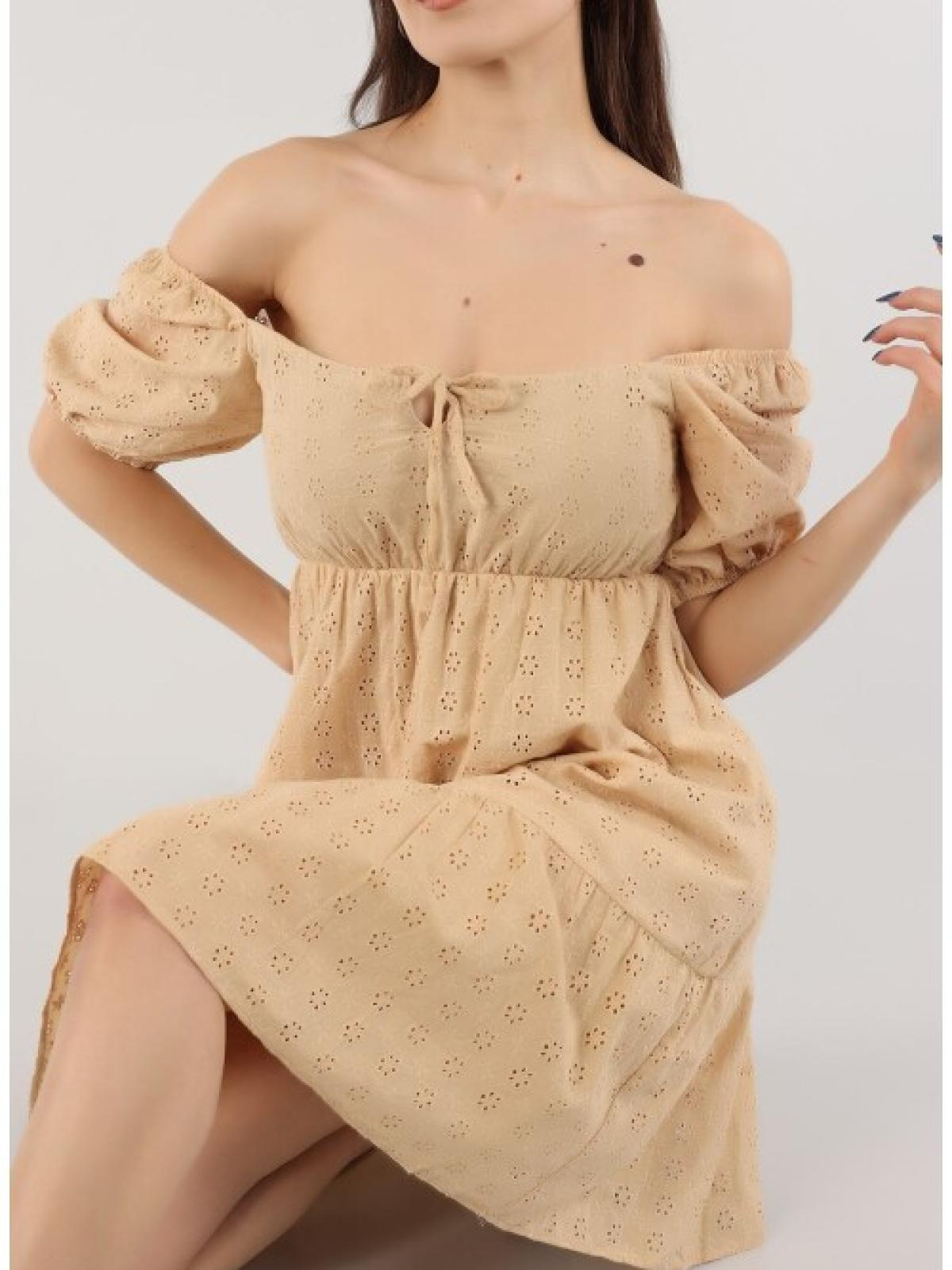 Women peasant-sleeve mini dress wholesale Beige color 670143