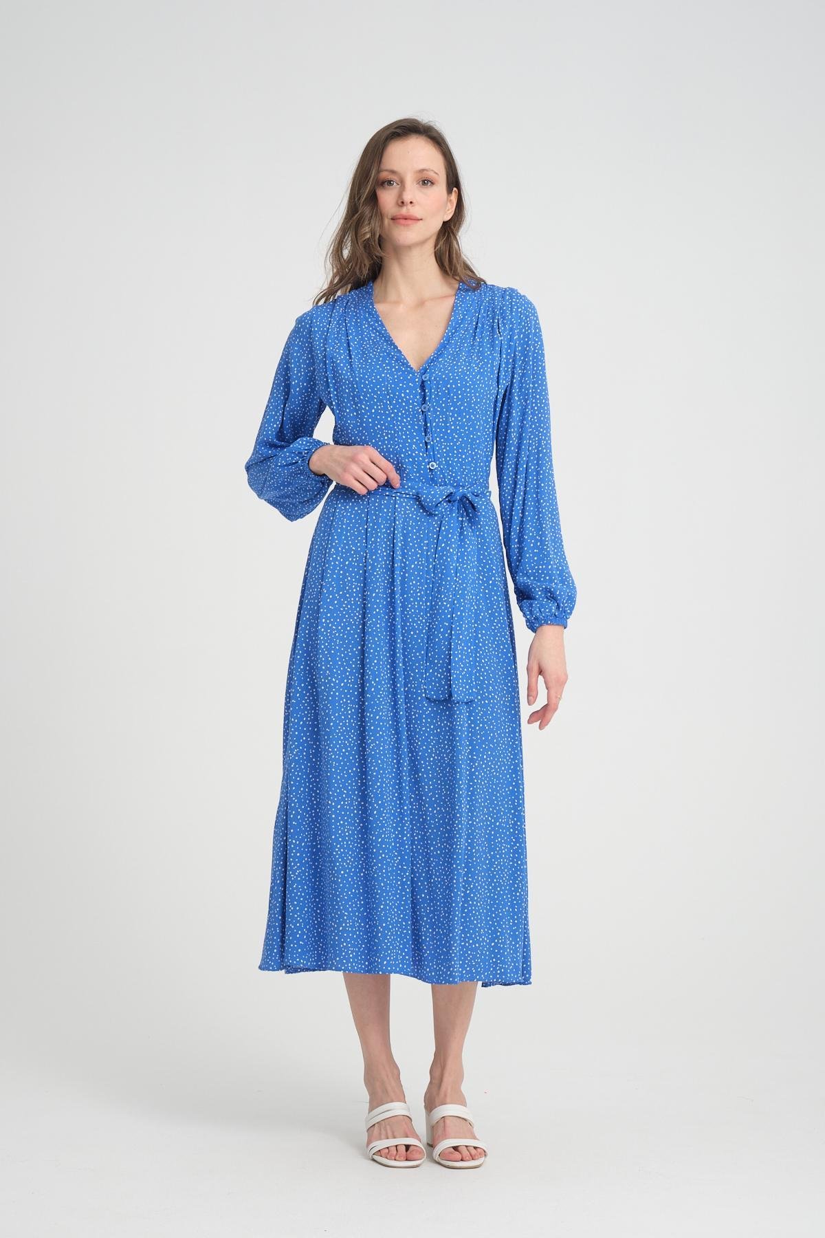 Women polka dot midi dress wholesale Blue color 693920